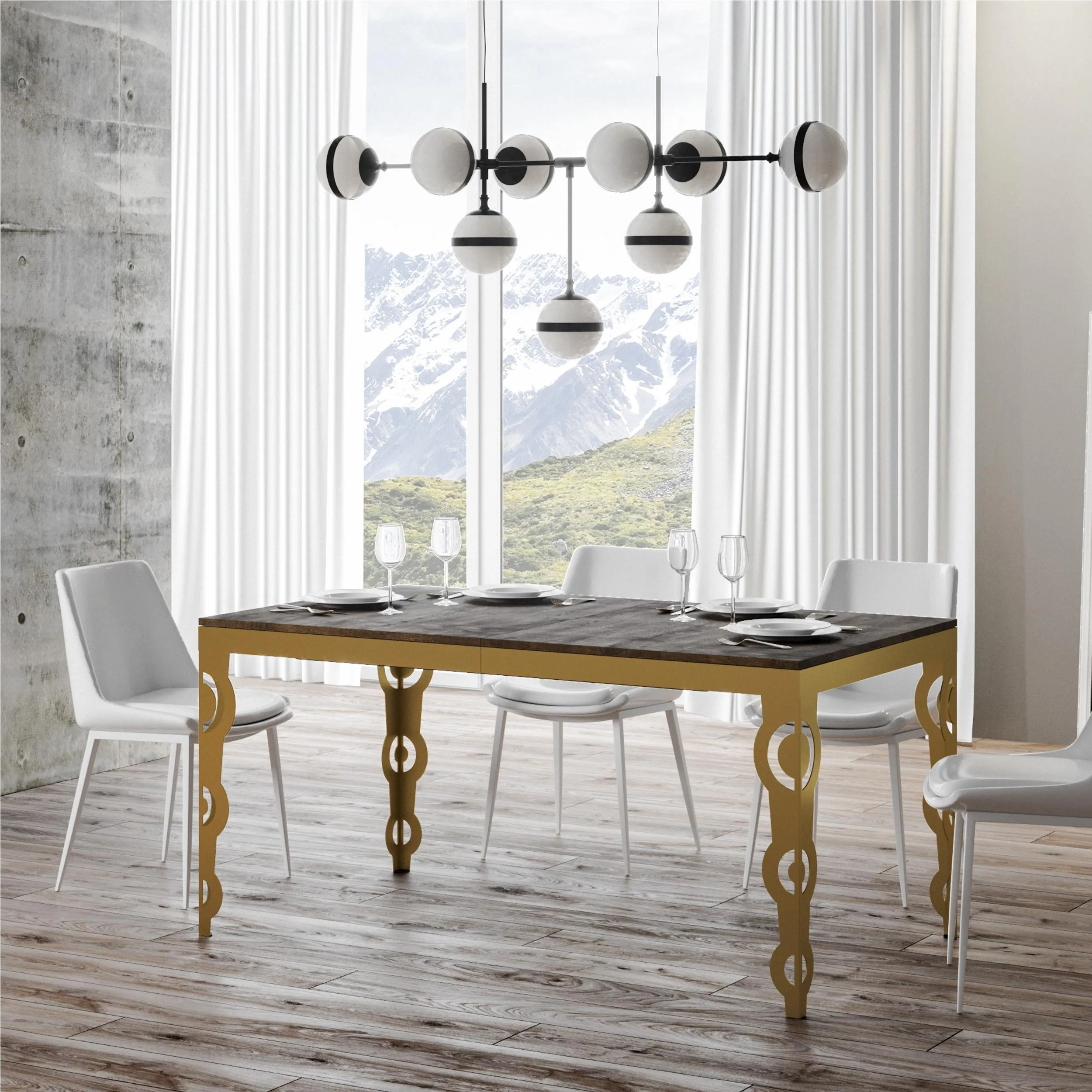 Tavolo Allungabile Karamay ORO Piano NOCE natura Karamay Evolution 120x90xh77 cm estensibile fino a 224 cm tutto in legno di Frassino telaio ORO