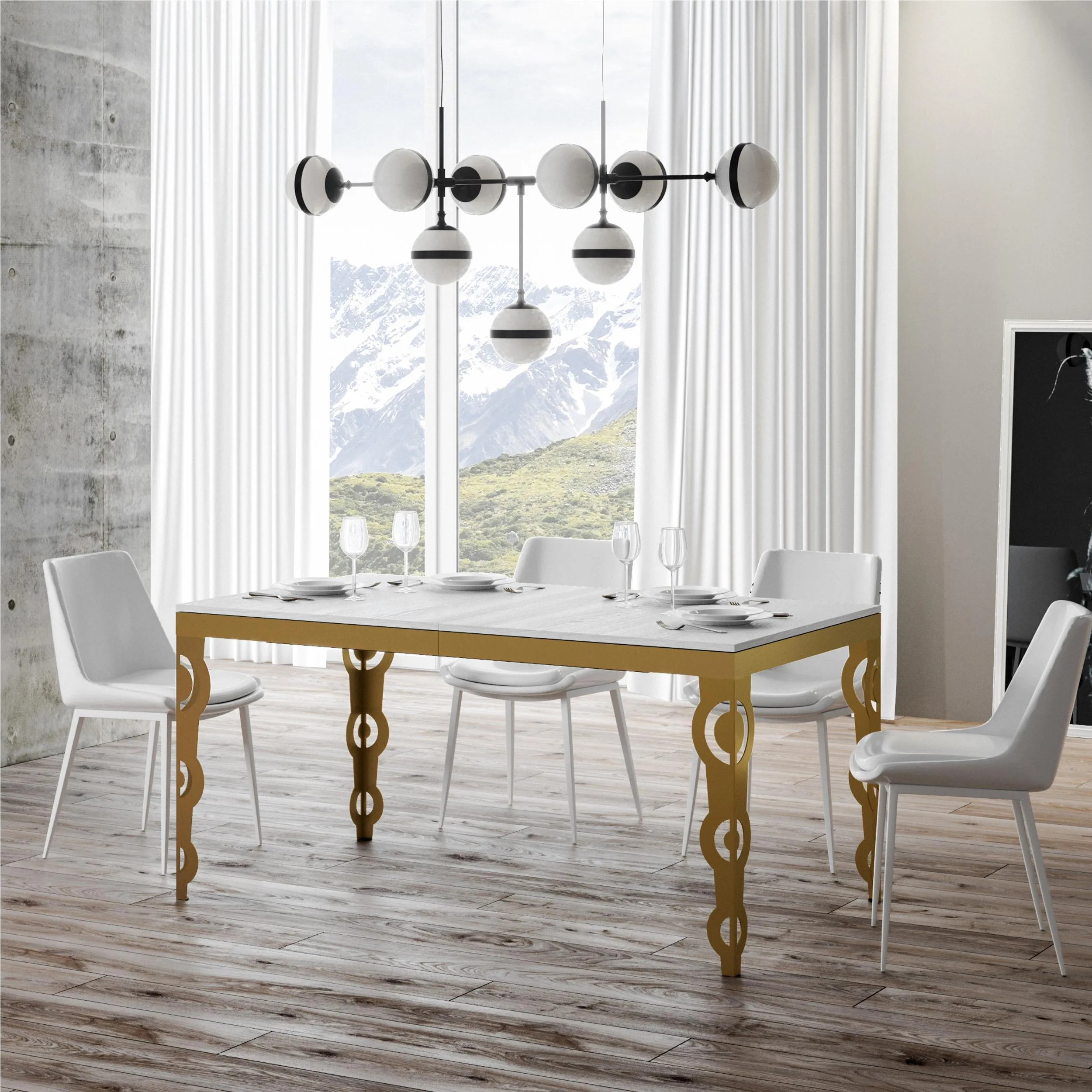 Tavolo Allungabile Karamay ORO Piano Bianco Frassino natura Karamay Evolution 120x90xh77 cm estensibile fino a 224 cm tutto in legno di Frassino telaio ORO