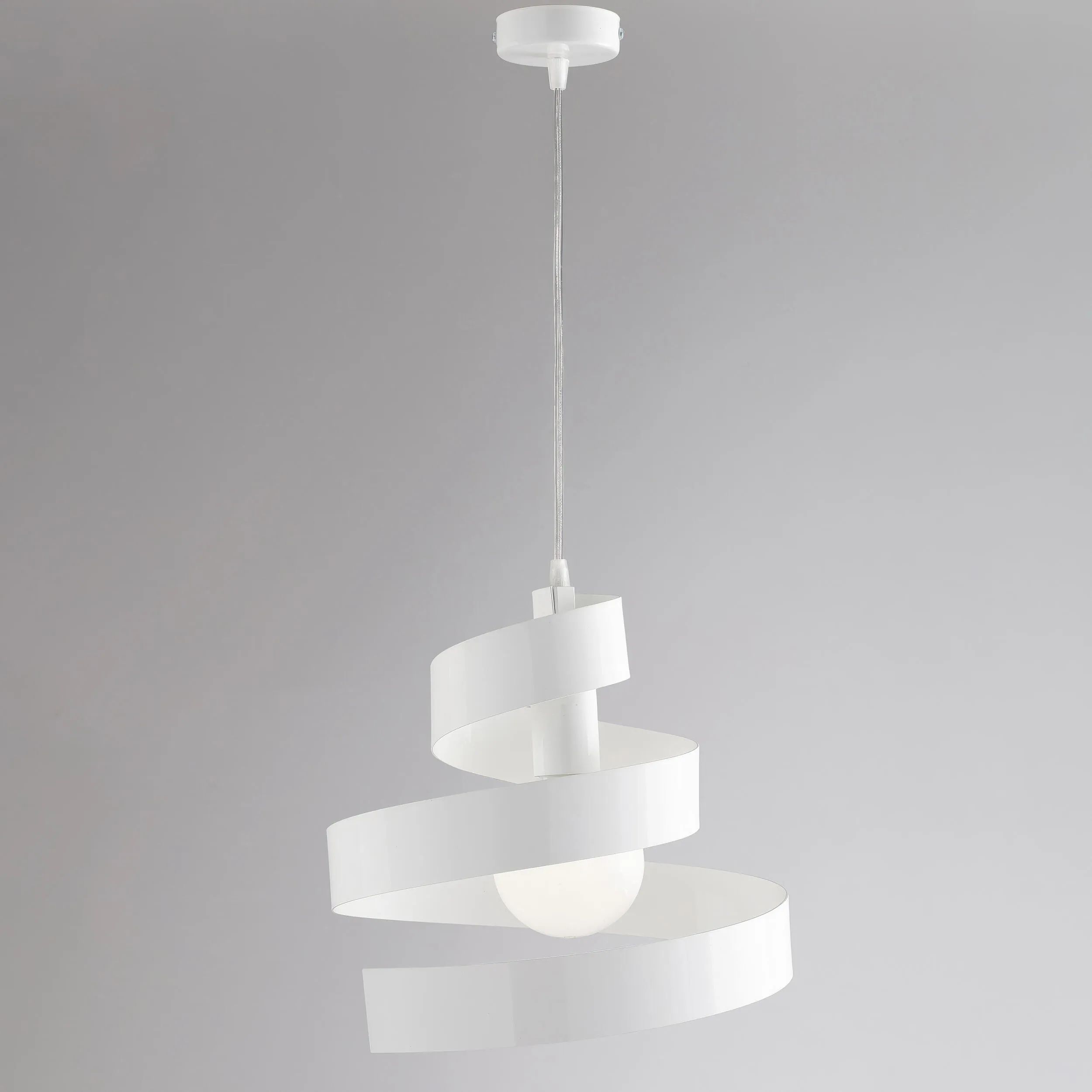 Sospensione Helix in ferro laccato bianco 1 luce, altezza 23 Cm, Cavo allungabile fino a 123, larghezza 30 Cm