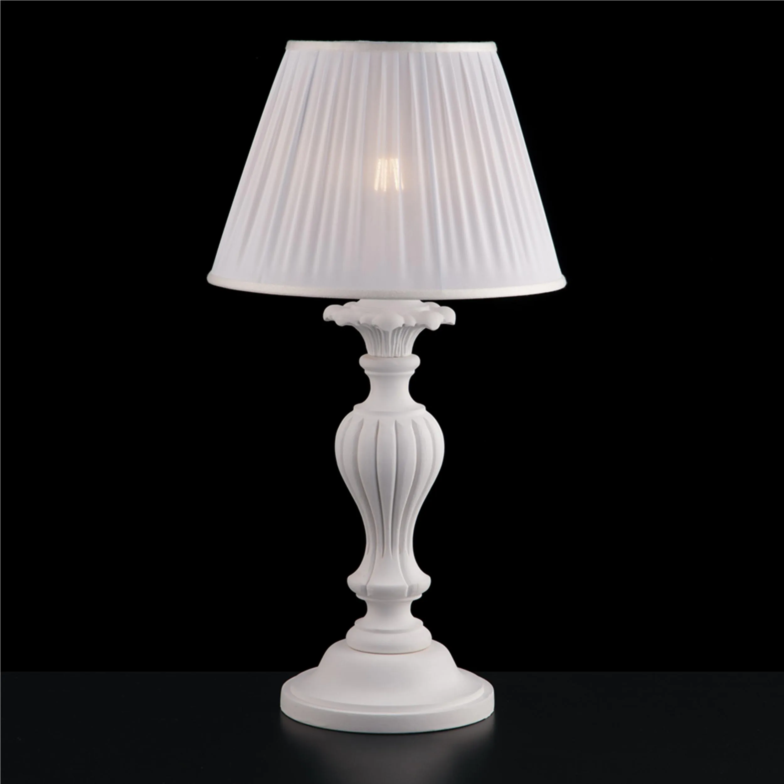 Lampada da tavolo Lume in legno e pasta di legno Bianco Shabby FIORENZA 1 LUCE 30xh57 cm paralume in plisse bianco 30 CM