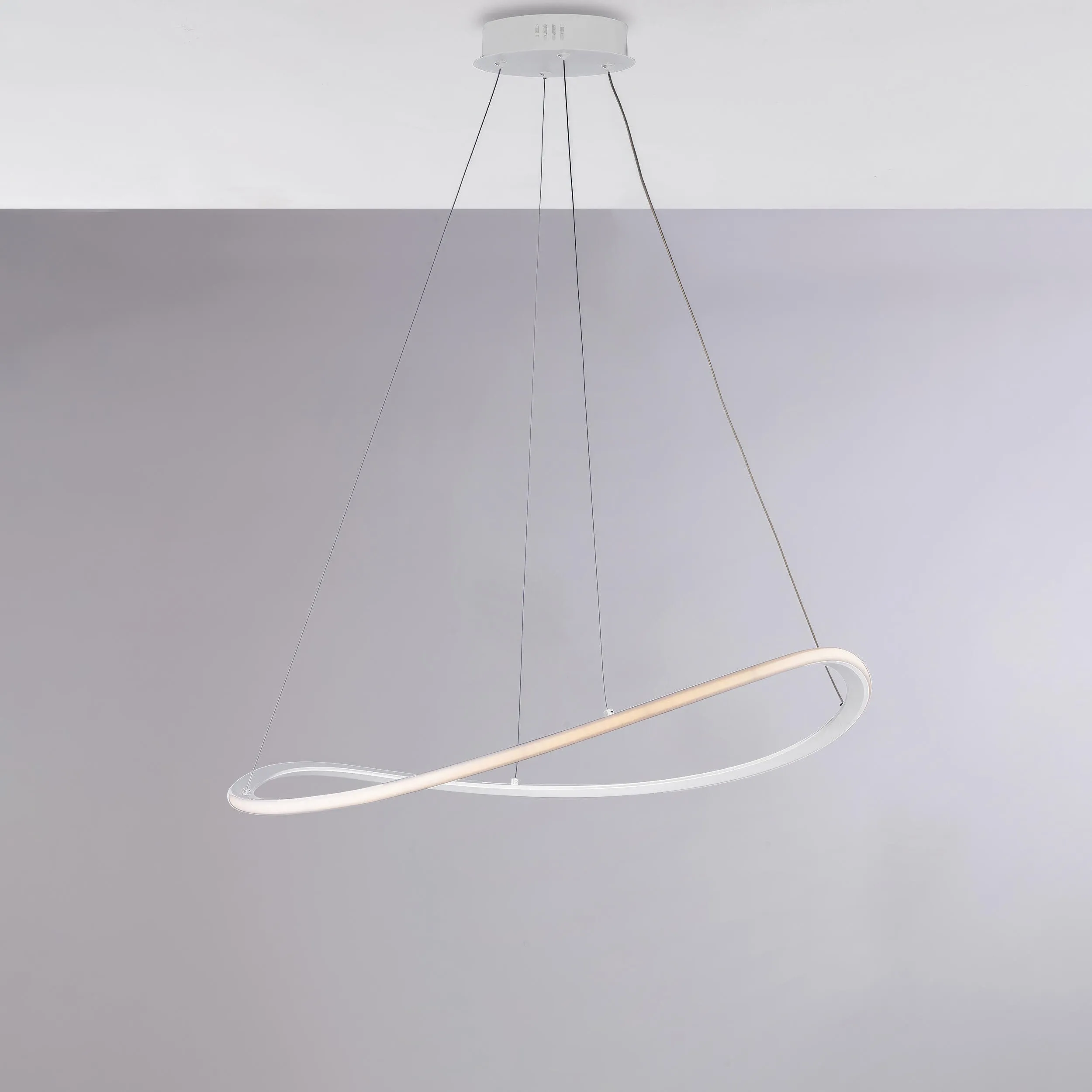 Sospensione Raky Ø 70xH.17 - MAX 130 cm, Bianco, Metallo e Alluminio Laccato con LED Integrato 40W 3600 Lumen CCT