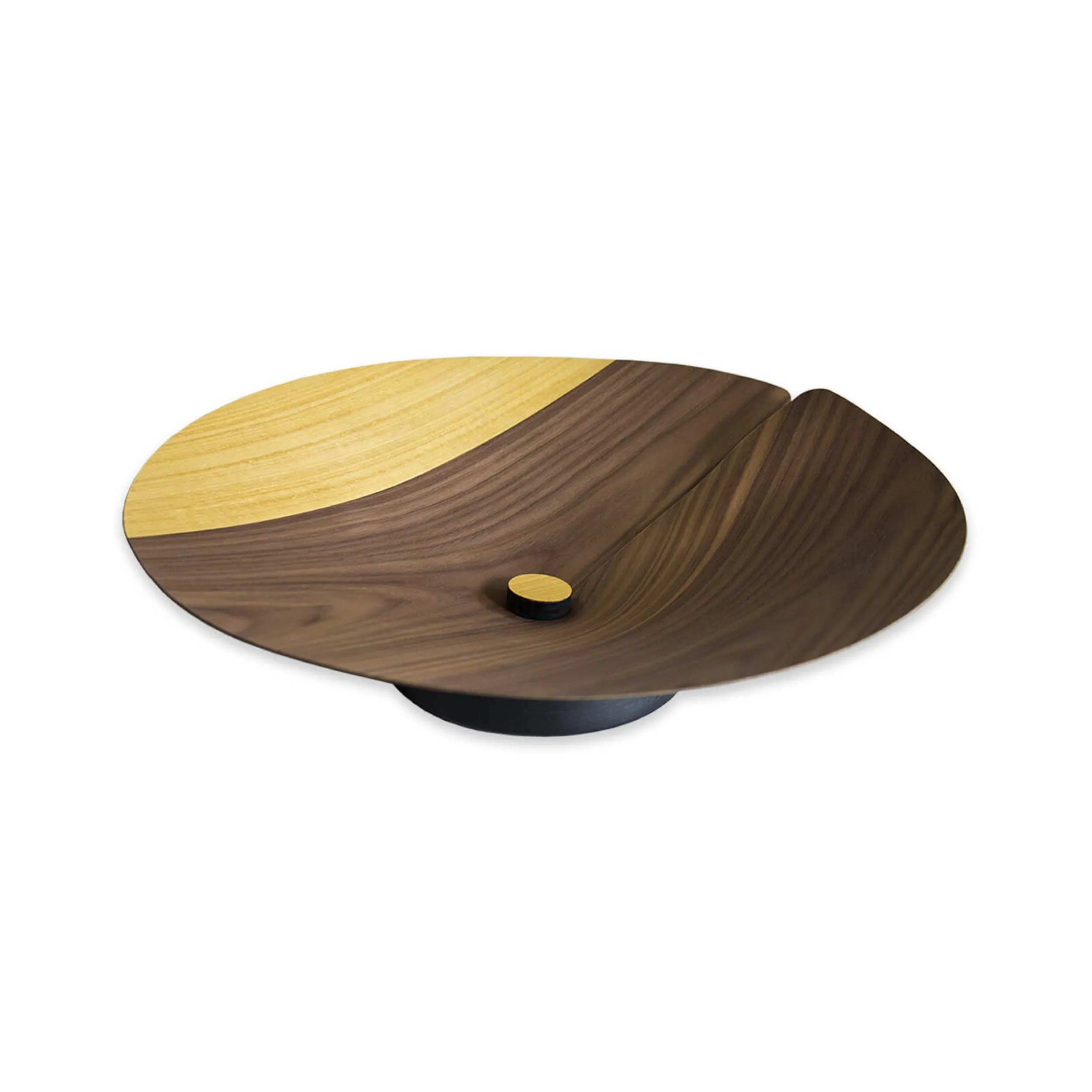 Centrotavola in vero legno flessibile morbido al tatto Dimensioni 40x40xh11 cm in essenza di Legno Rovere e frassino colore Essenze di legno: noce, kotò giallo