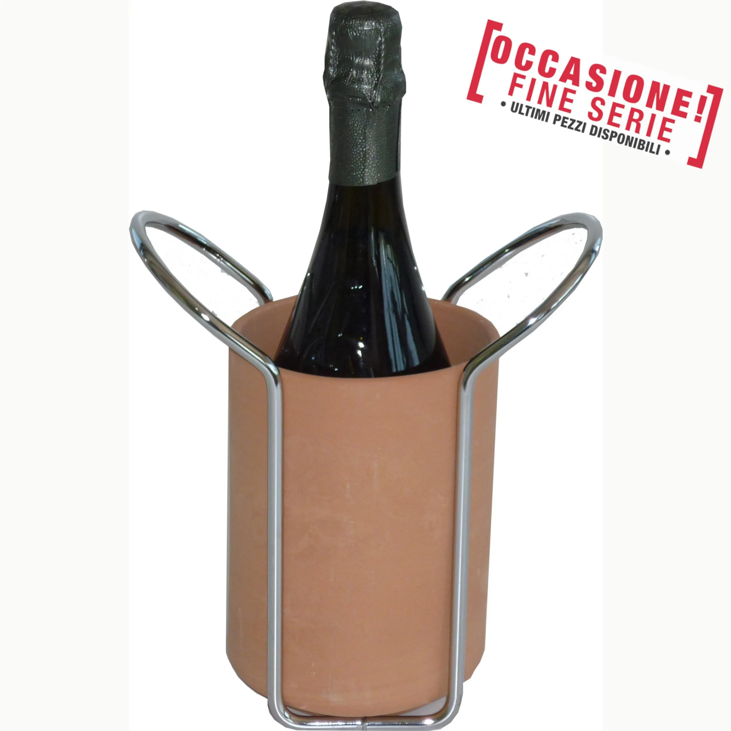 Porta vino Termico In terracotta 10x17xh 23 cm cm in filo cromato e terracotta adatto per bar ristoranti enoteche