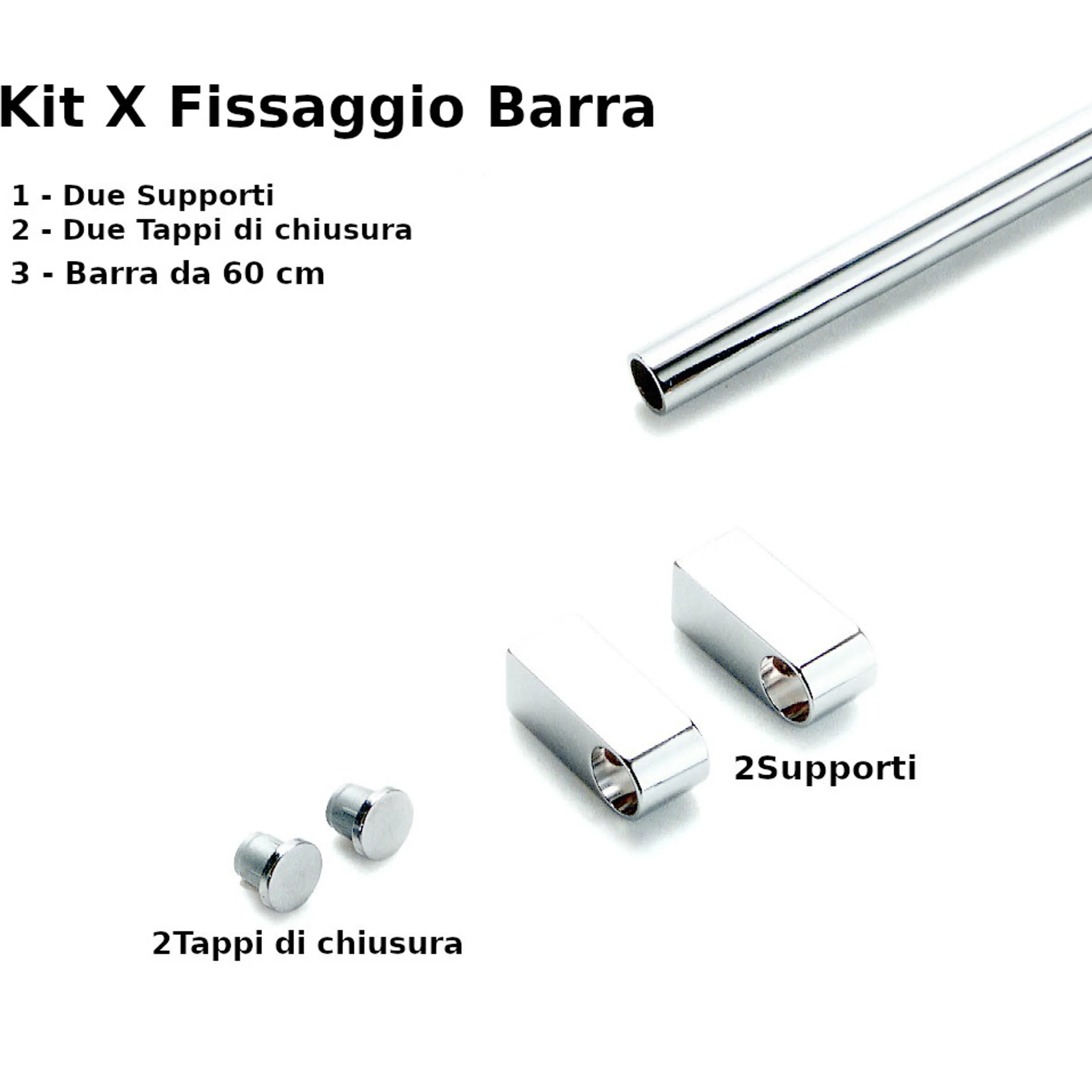 Kit Per Fissaggio Con Barra da cucina portautensili lunghezza 60 cm diametro 1.60 cm portautensili rotonda in acciaio lucido