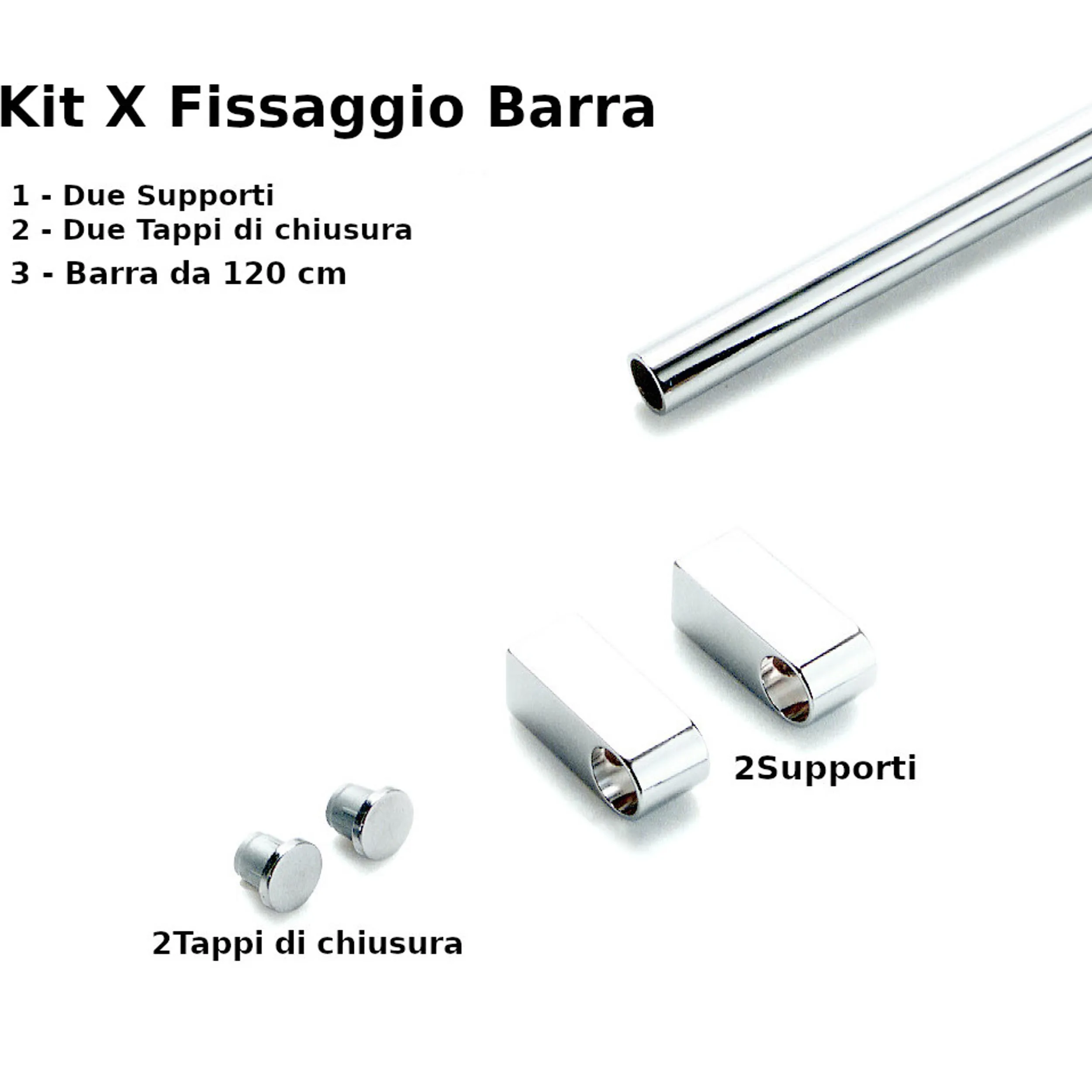 Kit Per Fissaggio Con Barra da cucina portautensili lunghezza 120 cm diametro 1.60 cm portautensili rotonda in acciaio lucido