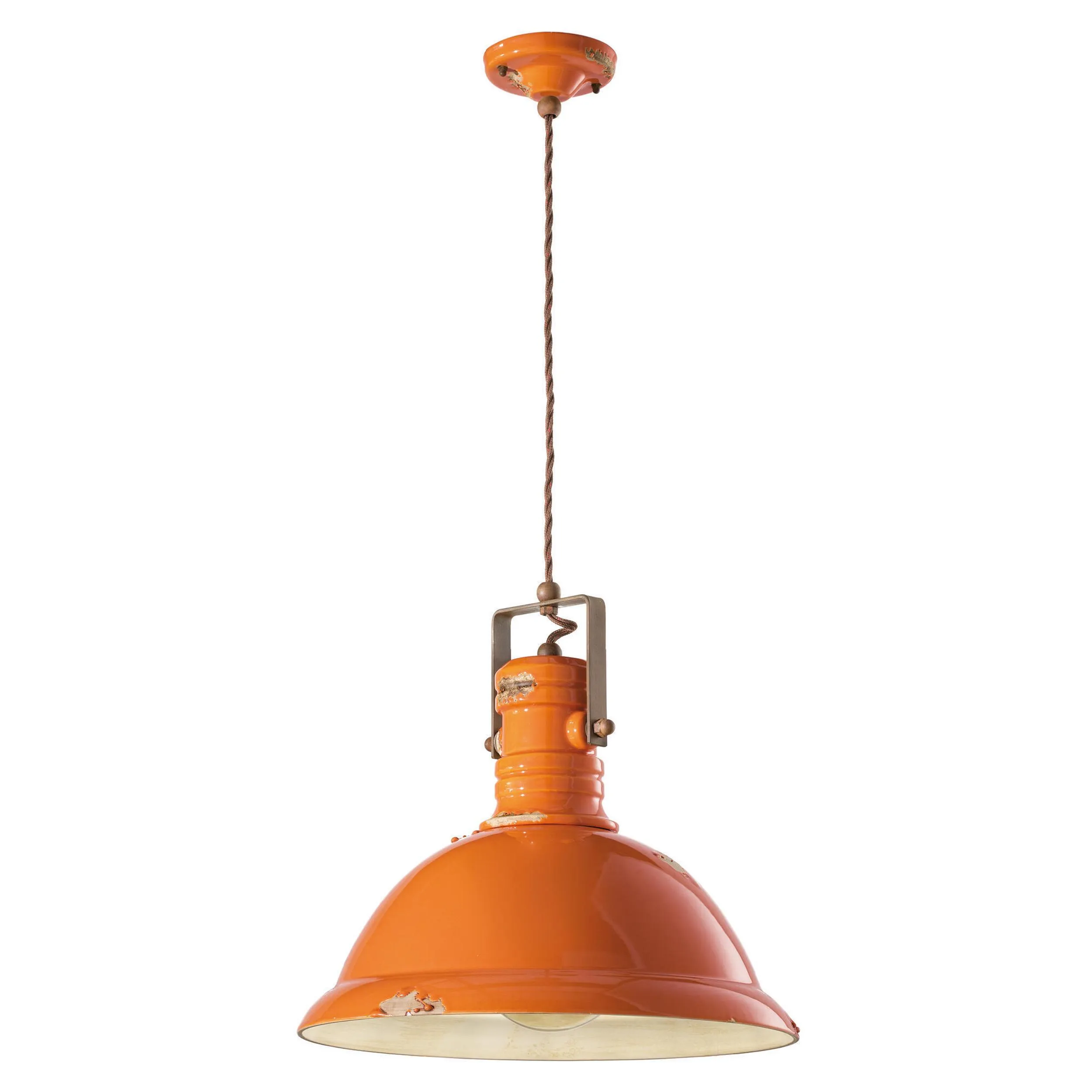 Sospensione da interno in Ferro e materiale Ceramico Vintage URBAN RETRO' dimensione 40x40x h 36 cm peso 3,62 kg - Attacco Lampada E 27 Vintage Arancio