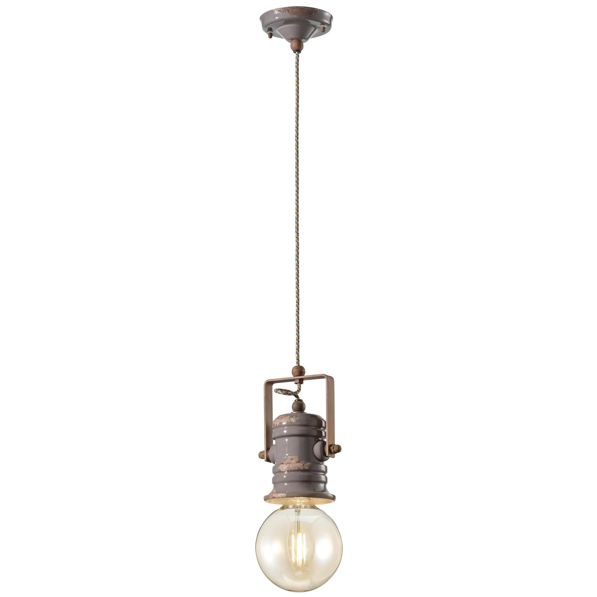 Sospensione da interno a Una luce in materiale Ceramico URBAN RETRO' dimensione 13x h 19 cm peso 1,24 kg - Attacco Lampada E 27 Grigio