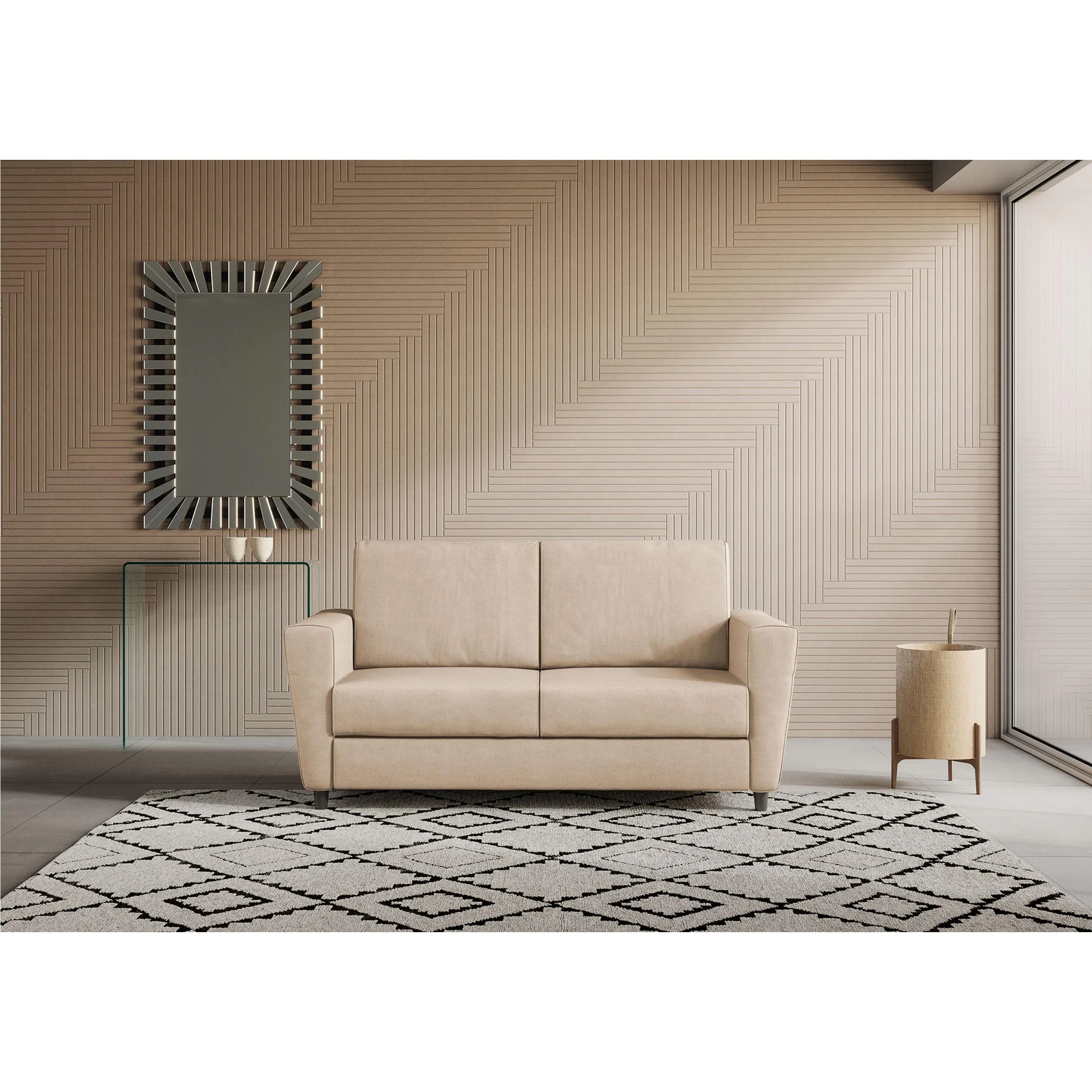 Divano Yasel 2 posti due sedute da 60cm misure esterne 172x85x h 85cm rivestimento completamente sfoderabile colore Beige