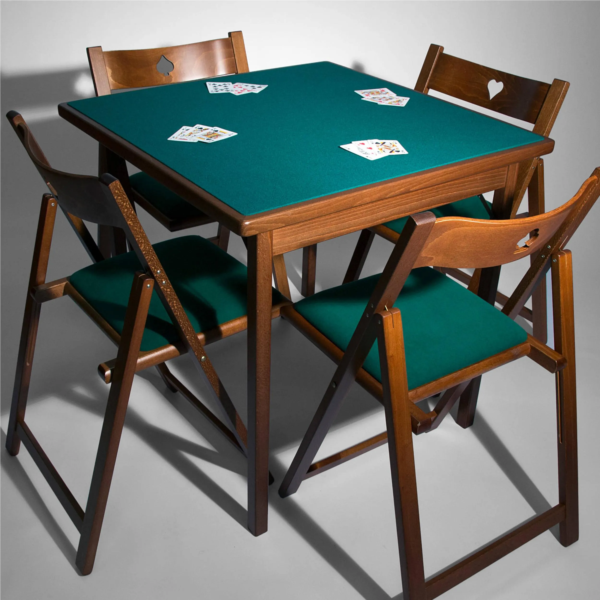 Tavolo da Gioco Quadrato BIG CLASSIC Pieghevole dimensioni 90x90x h 75 cm ingombro chiuso solo 9 cm in sezione piedi 3,3x3,3 cm Legno Panno Verde