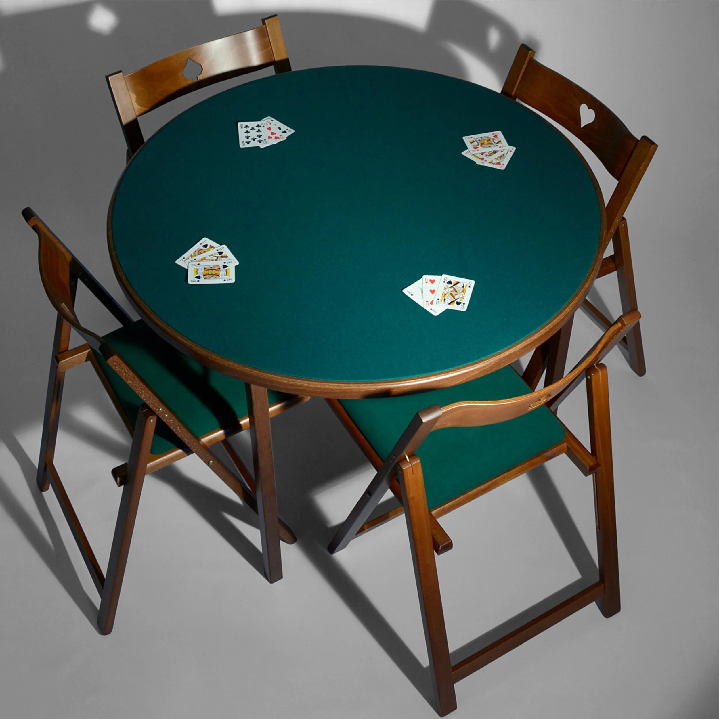 Tavolo da Gioco Rotondo Pieghevole MOON diametro 100 cm peso 14 kg in Legno massello richiudibile in 10 cm con Panno Verde