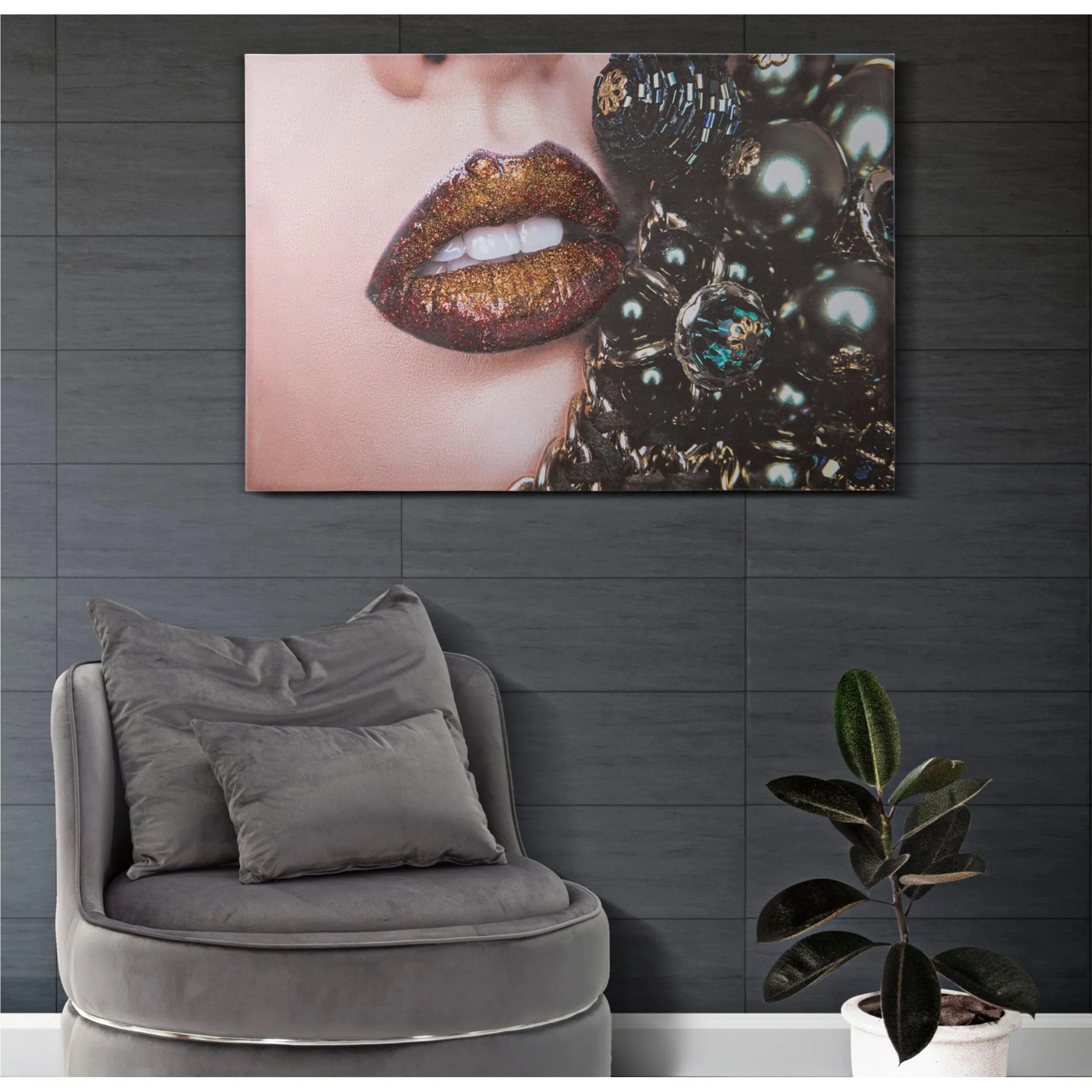 Stampa su Tela intelaiatura in legno Design Volto Femminile dai Toni caldi BEAUTIFUL LIPS dimensioni 80x3,8xh 120 cm Legno colore multicolore