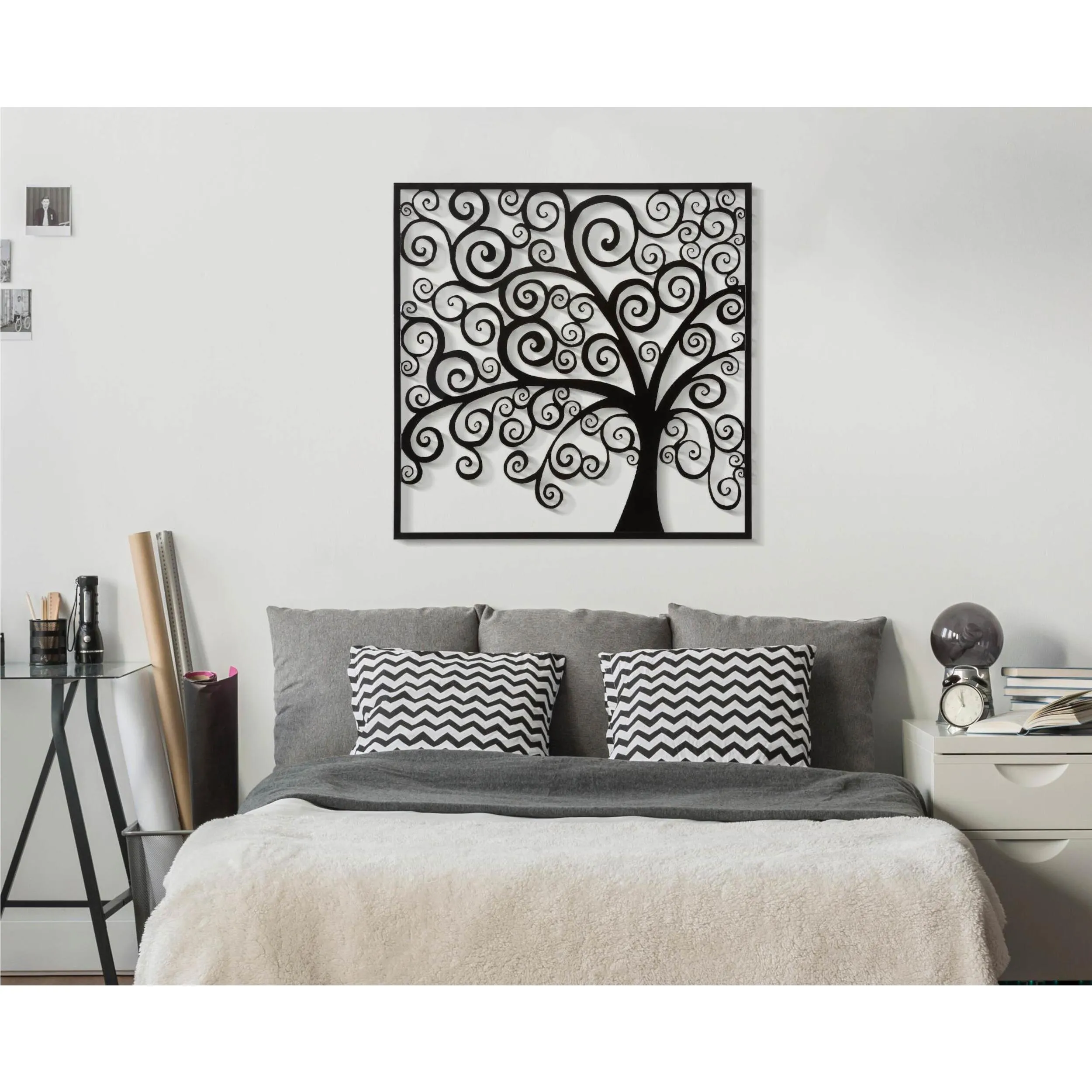 Pannello decorativo 3D con albero con degli uccellini, THREE PLUS, 100x1x h70100cm peso 4,00 kg colori nero