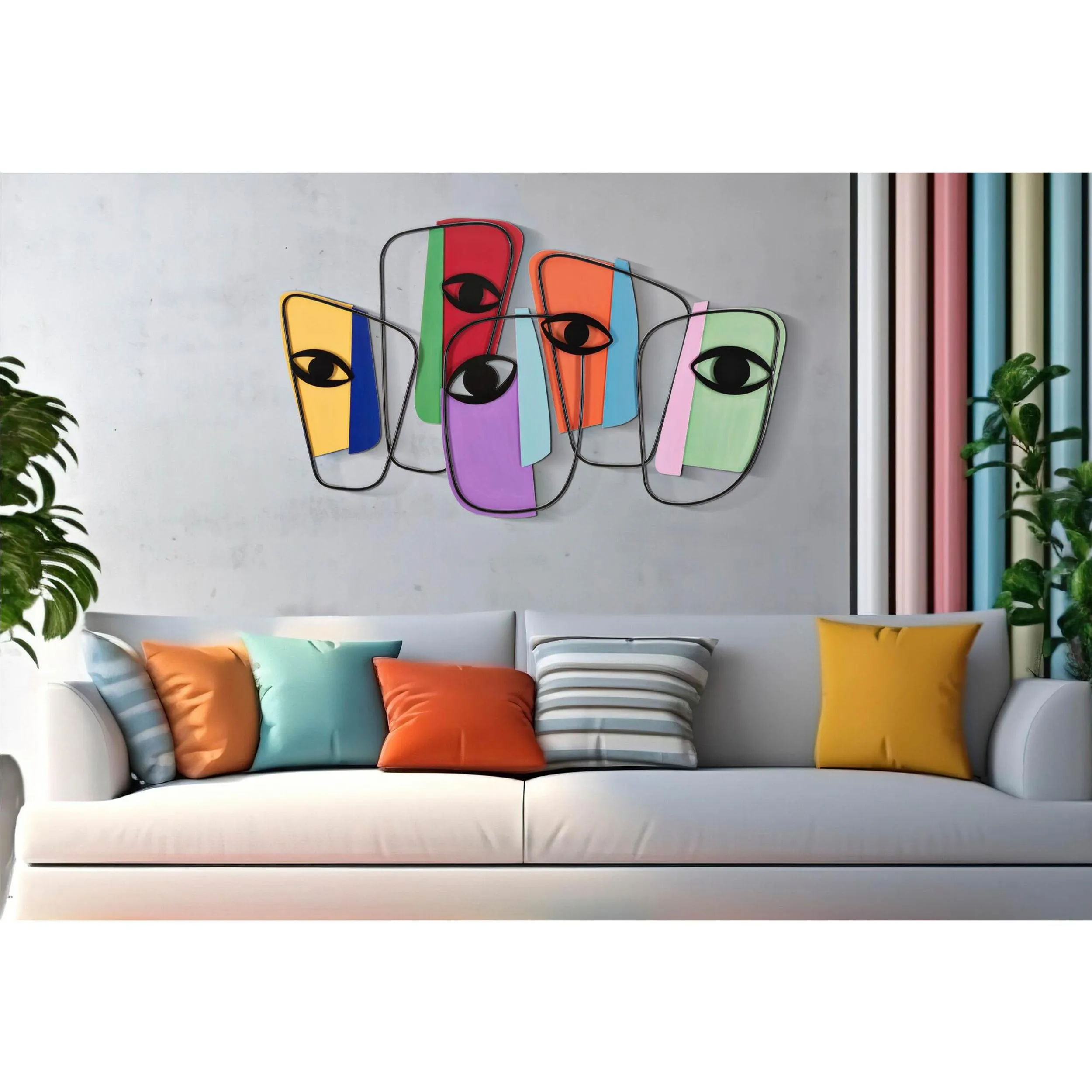 Pannello decorativo composto da facce colorate EYES -B 120x2x h72cm cm peso 4,8 kg colori multicolor