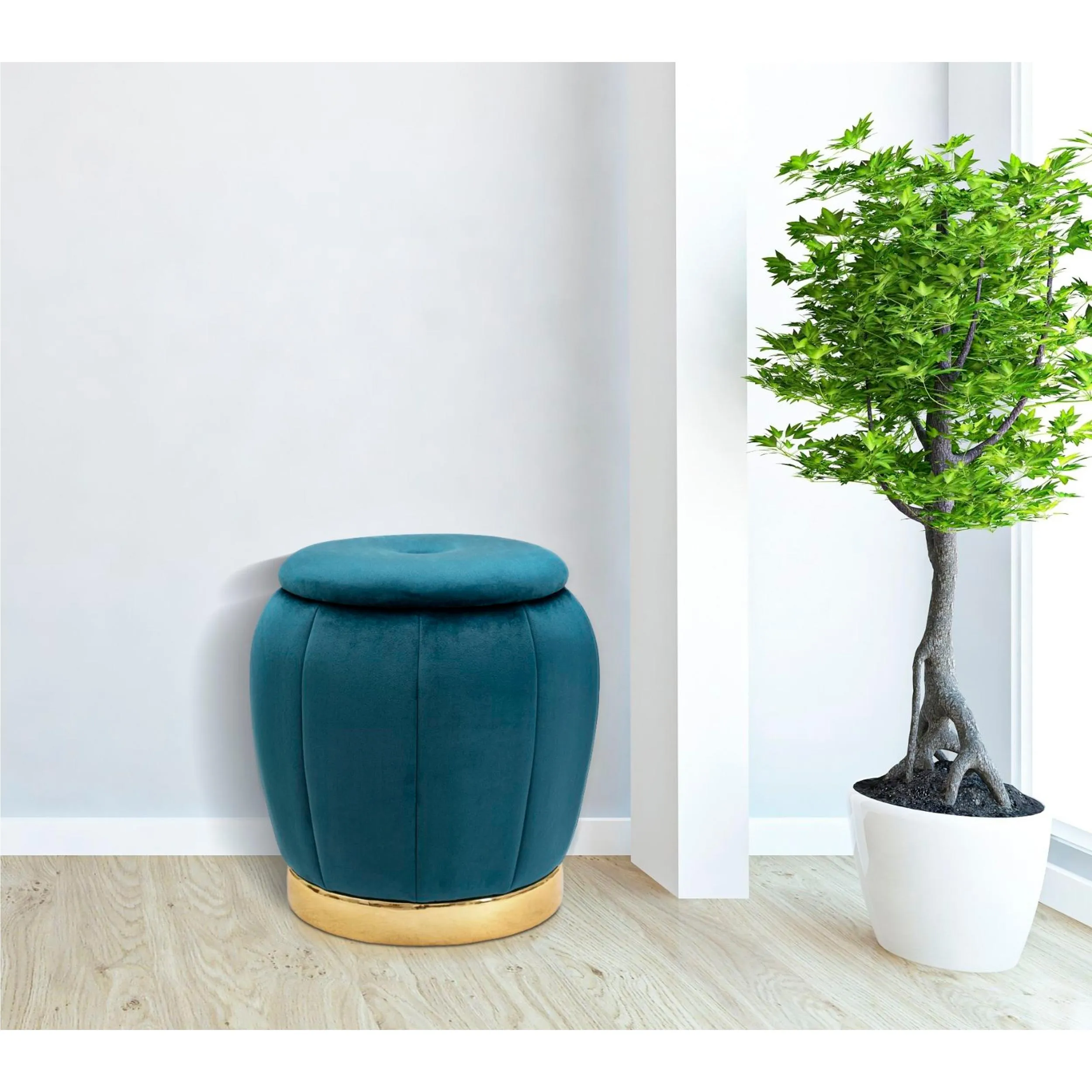 Pouf, contenitore apribile in legno PARIS dimensioni 43x43xh 43 cm peso 4,0 kg, rivestimento intessuto imbottito colore Ottanio