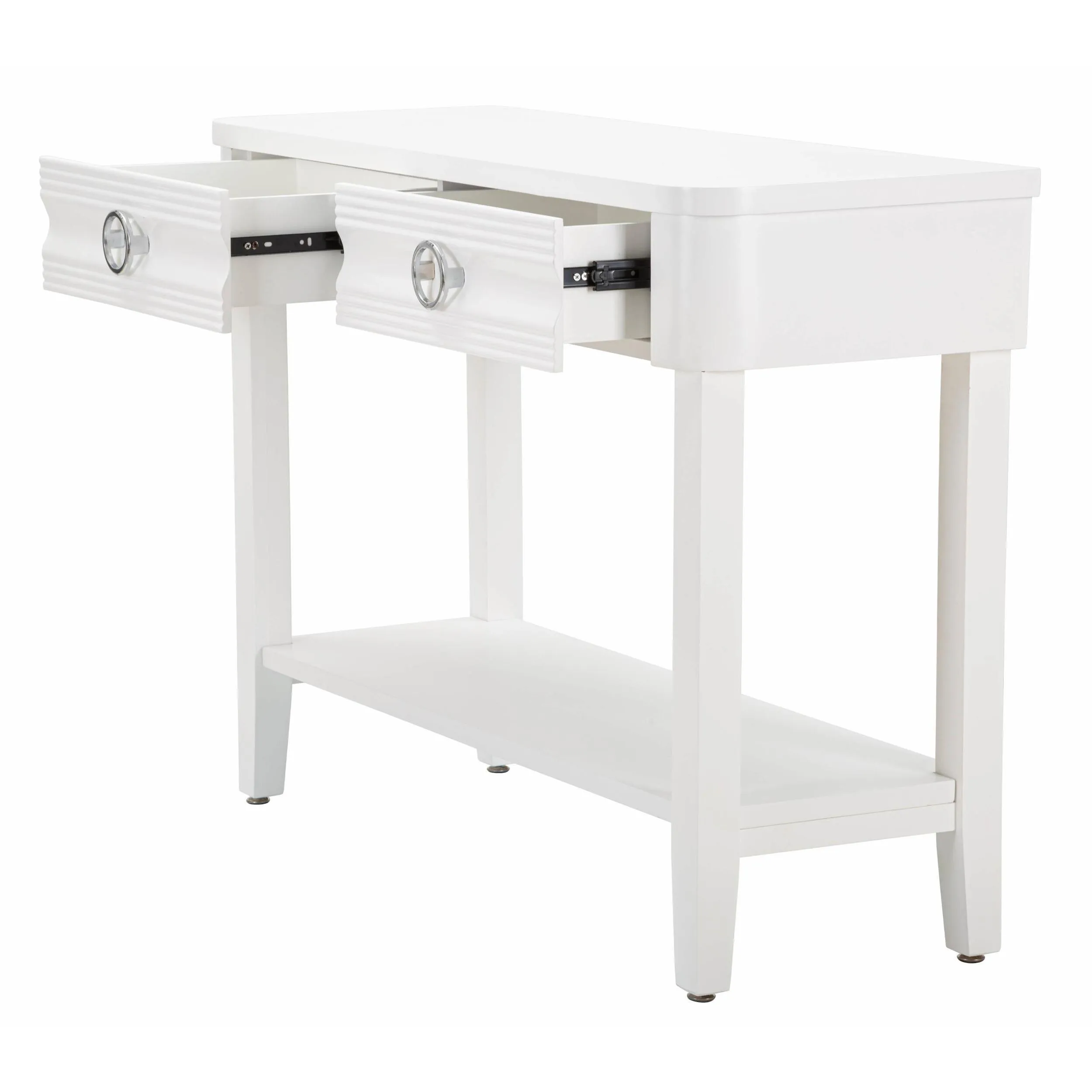 Consolle rettangolare in legno Bianco con due Casetti, SHINE , Dimensioni 110x40xh 82 cm - Peso 26,8 kg La struttura in metallo dorato e tessuto imbottito