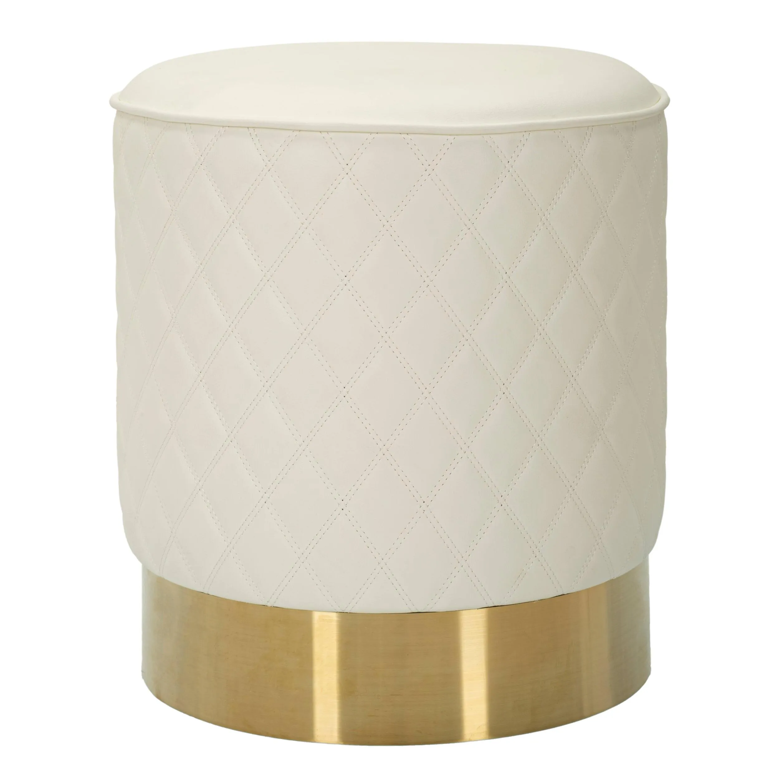 Pouf rotondo bianco trapuntato in simil pelle con base oro SHARON Dimensioni 36x36x h39 cm, Rivestimento simil pelle bianco