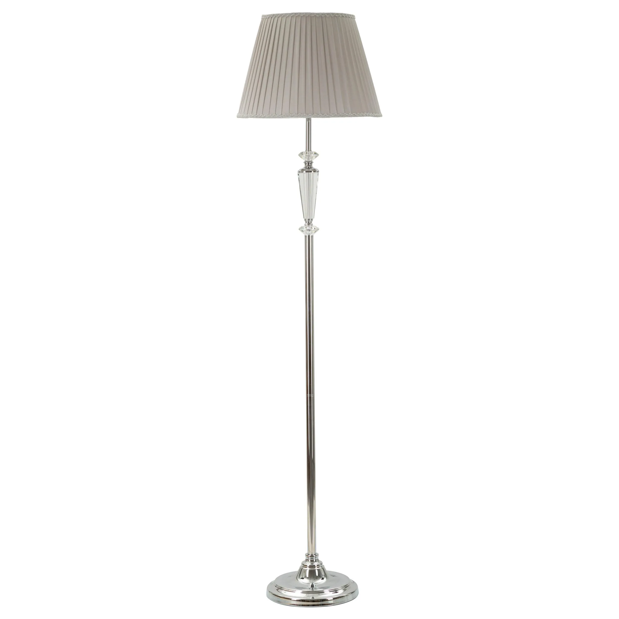 Lampada da terra in metallo argentato e vetro EVA ONE diametro 40xh 164 cm paralume in tessuto grigio