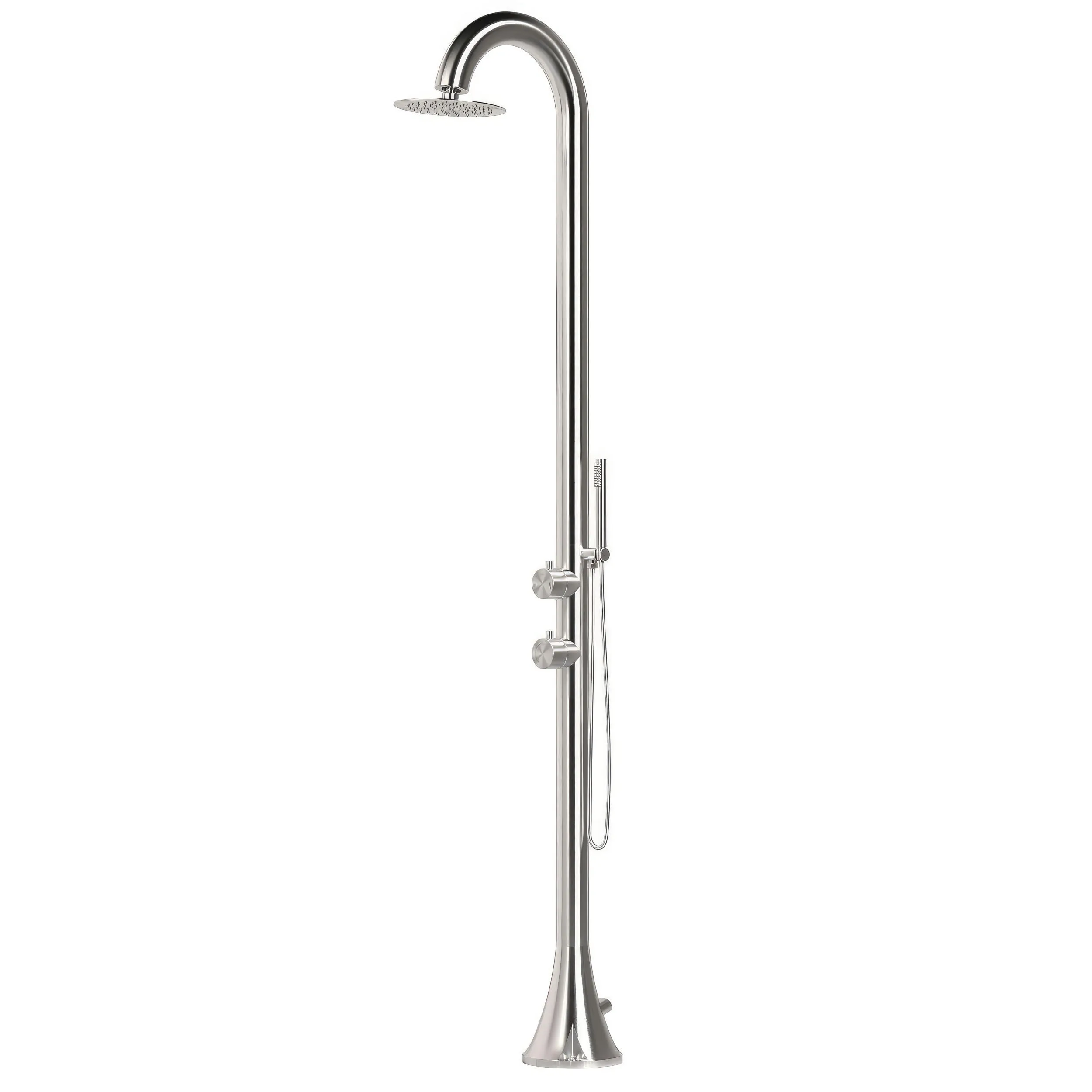 Doccia da Giardino esterno LUNA D INOX Doppio Attacco Dimensioni 26x37x h 223,9 cm con Miscelatore e Doccino mobile acqua calda e Fredda da esterno In Acciaio Inox 316 L