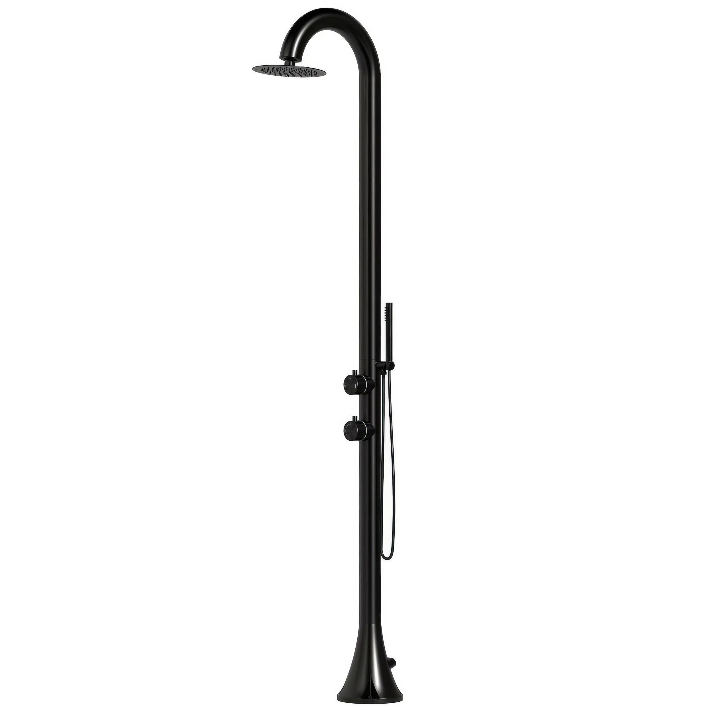 Doccia da Giardino esterno LUNA D NERA Doppio Attacco Dimensioni 26x37x h 223,9 cm con Miscelatore e Doccino mobile acqua calda e Fredda da esterno In Acciaio Inox 316 L