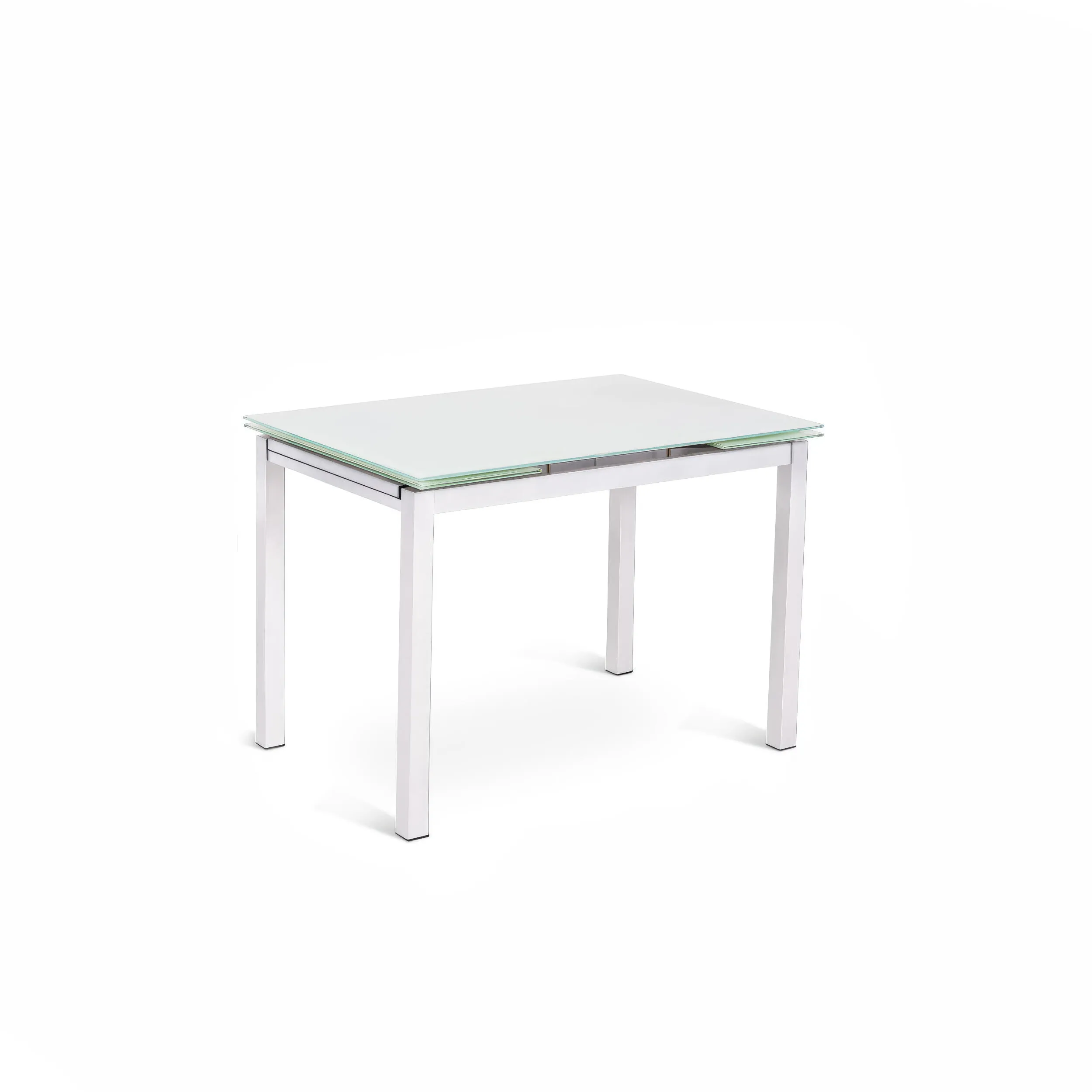 Tavolo Allungabile Baud Kitchen & Living 80x130 200xH75 cm, Bianco, Vetro Temperato e Metallo