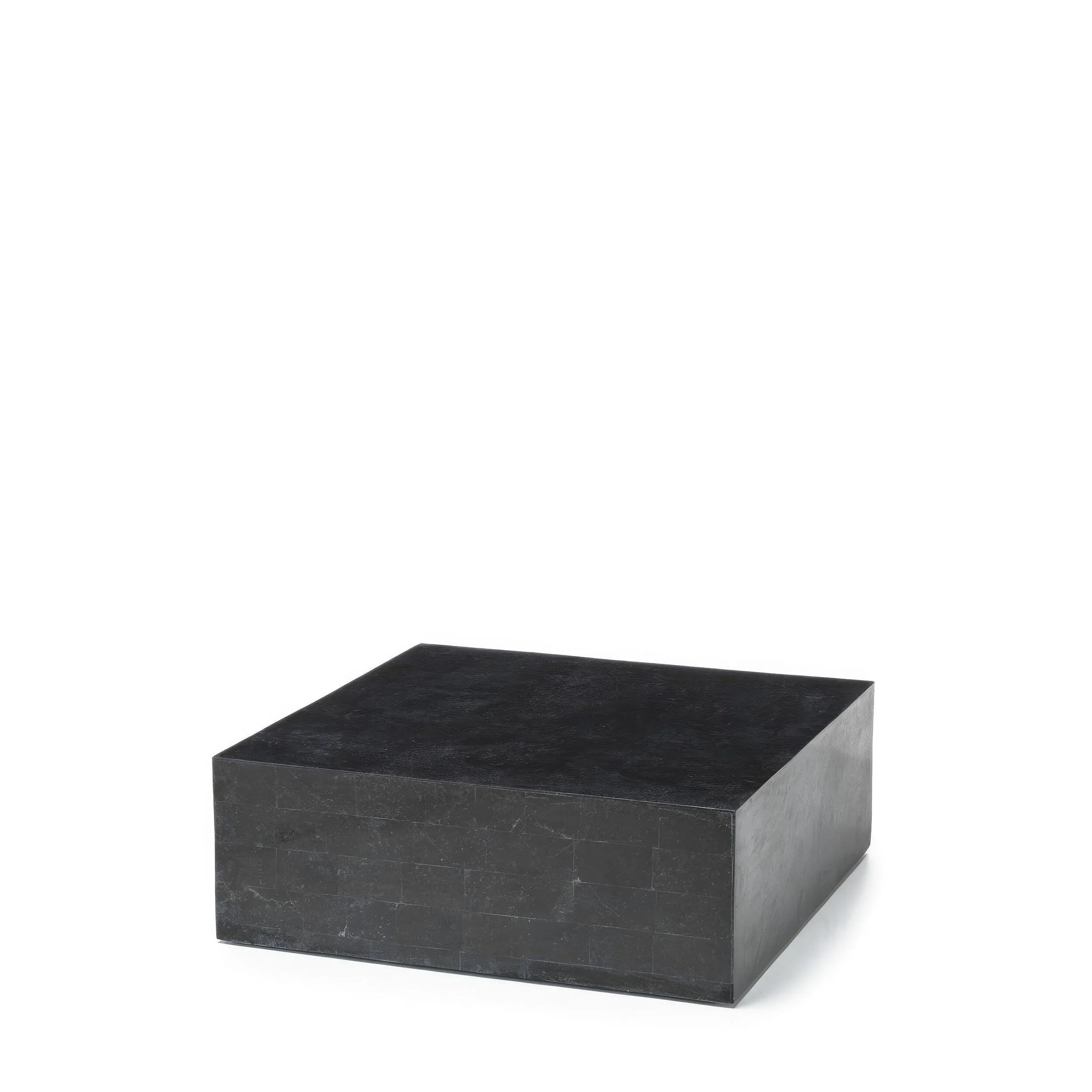 Tavolino Nanay Stone Decor E5, 80x80xH28 cm, Finitura Nero, Base in Pietra Fossile Black Stone