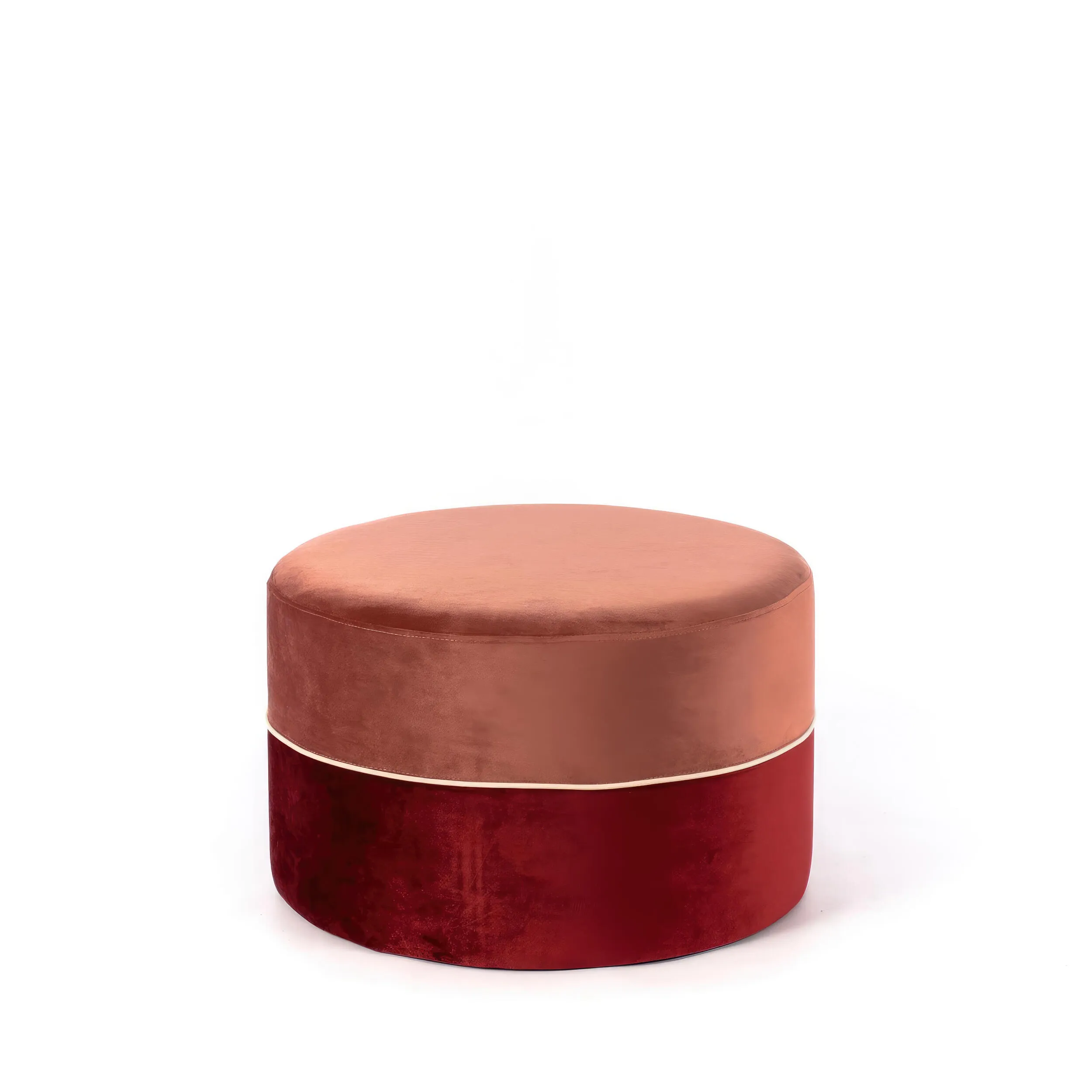 Pouf Olivia Design twist 62x62xH39 cm, Rivestimento rosa antico e bordeaux, Velluto