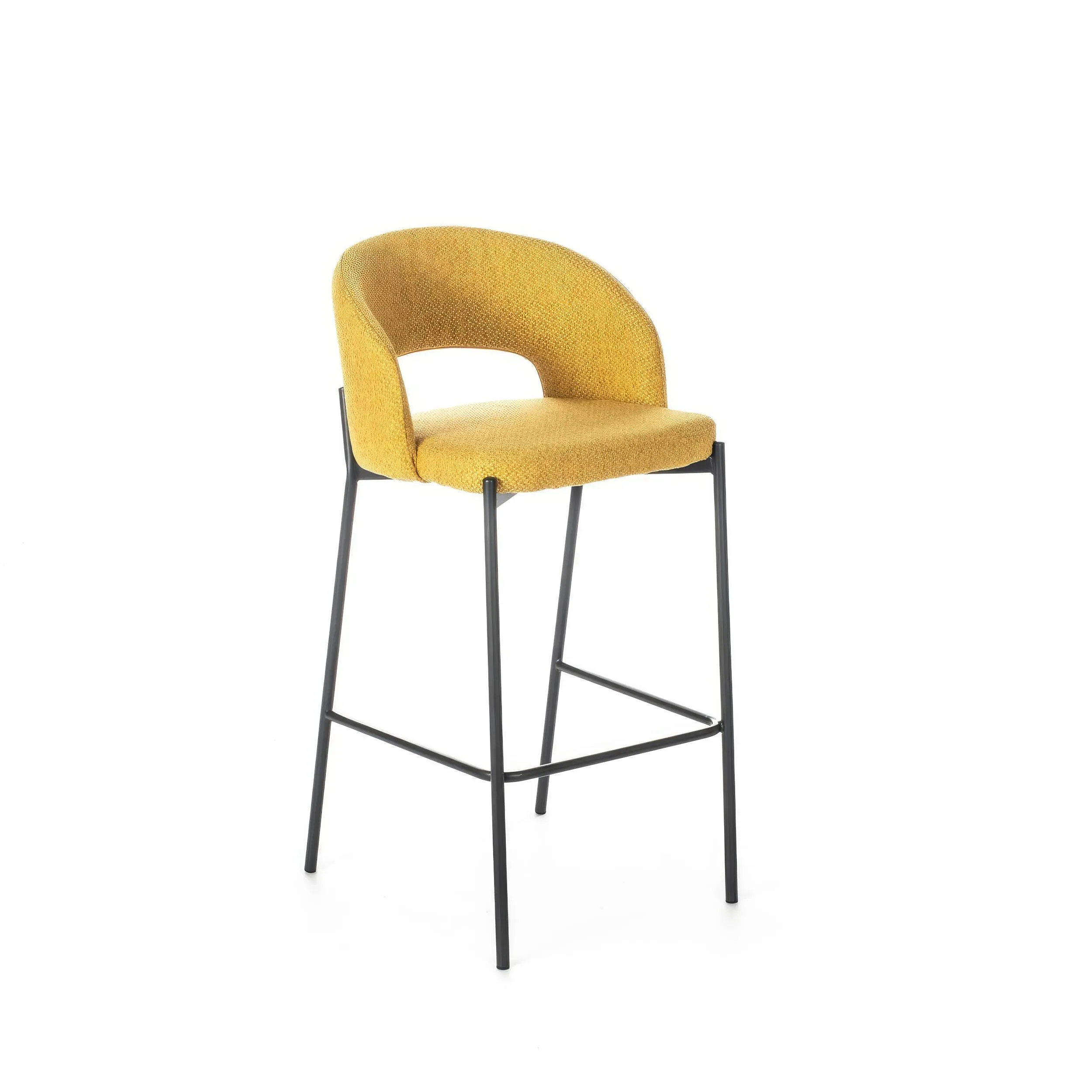 Sgabello in tessuto imbottito, la quale presenta uno schienale circolare dimensioni 52x50x h 89cm - peso 3,75 kg schienale e seduta colore Giallo