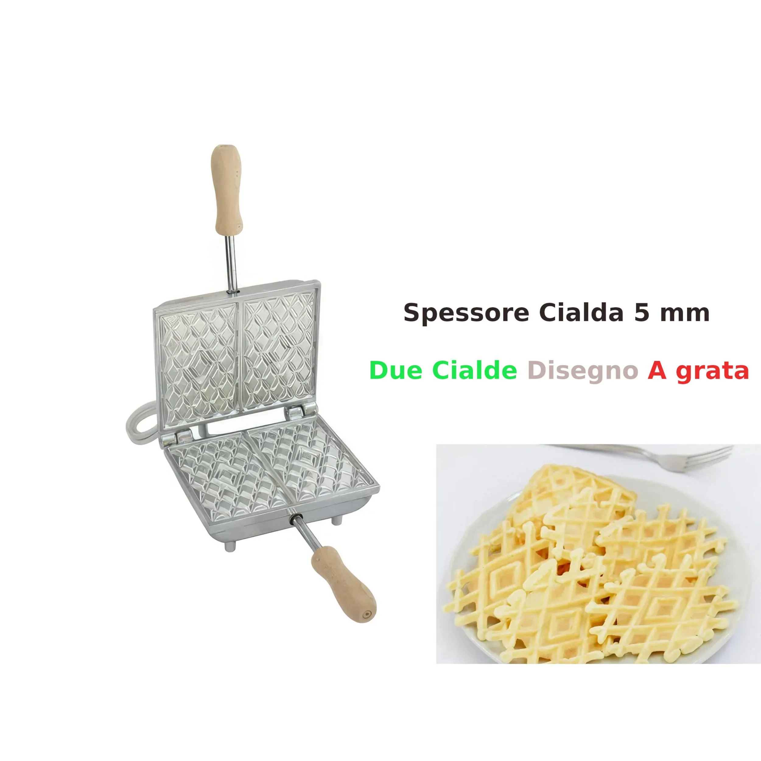 Biscottiera elettrica Rettangolare per la classica ferratella abruzzese Profonda 2 Posti Dimensioni 20x19x h 11 cm 600 Watt 3,0 kg Spessore cialda mm 5.0