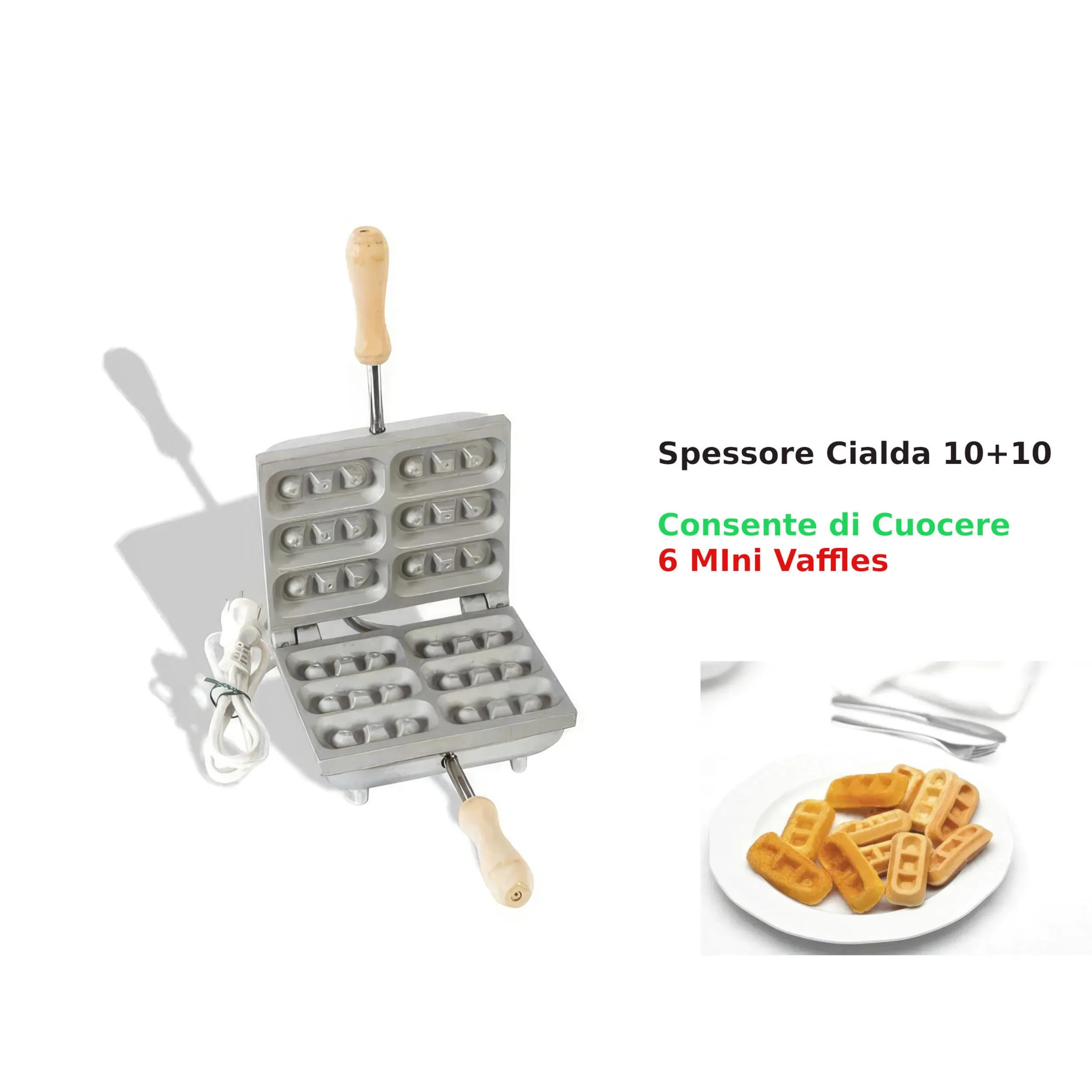 Biscottiera elettrica Rettangolare waffle 6PZ sei mini waffles e mini Gaufres Dimensioni 14x17,5x h 11 cm 600 Watt 3,0 kg