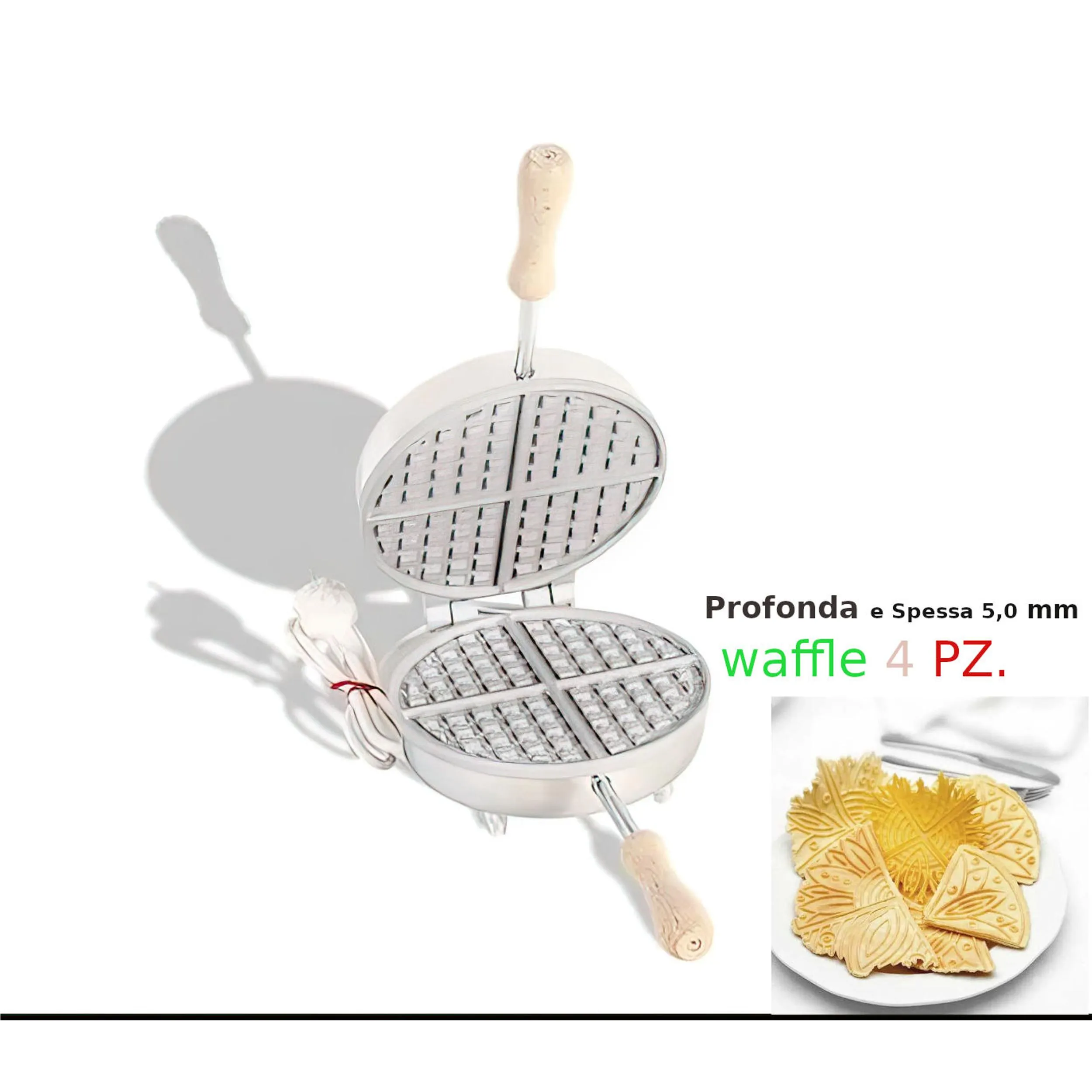 Biscottiera elettrica tonda Biscottiera tonda waffle 4 PZ, friabili e croccanti 23,5x19x h 11 cm 600 Watt 3,0 kg Spessore cialda mm 5,0 cialda tonda, sottile e croccante