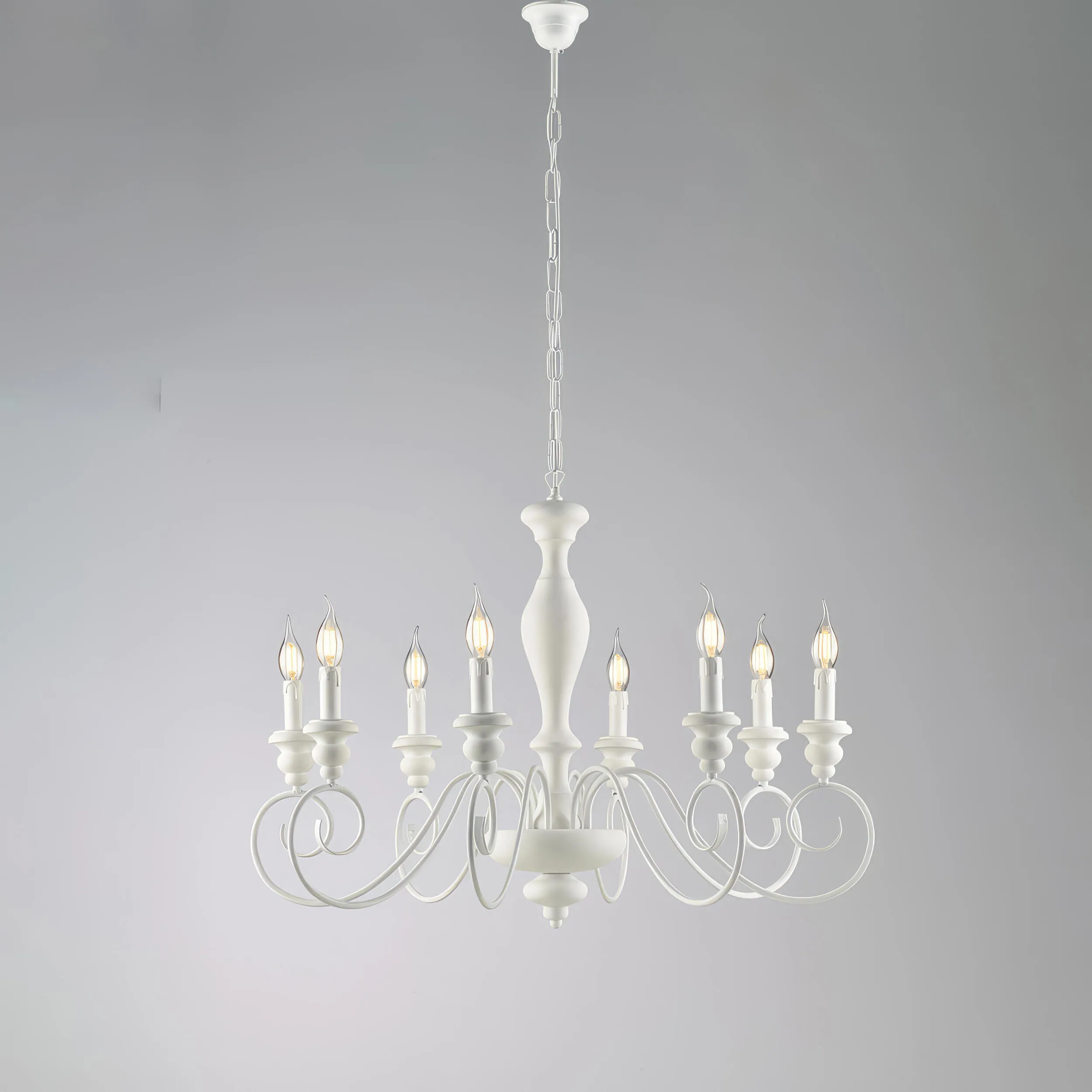 Lampadario Cascina 61xMAX 121xØ82 cm, Bianco Shabby, Legno e Ferro Laccato