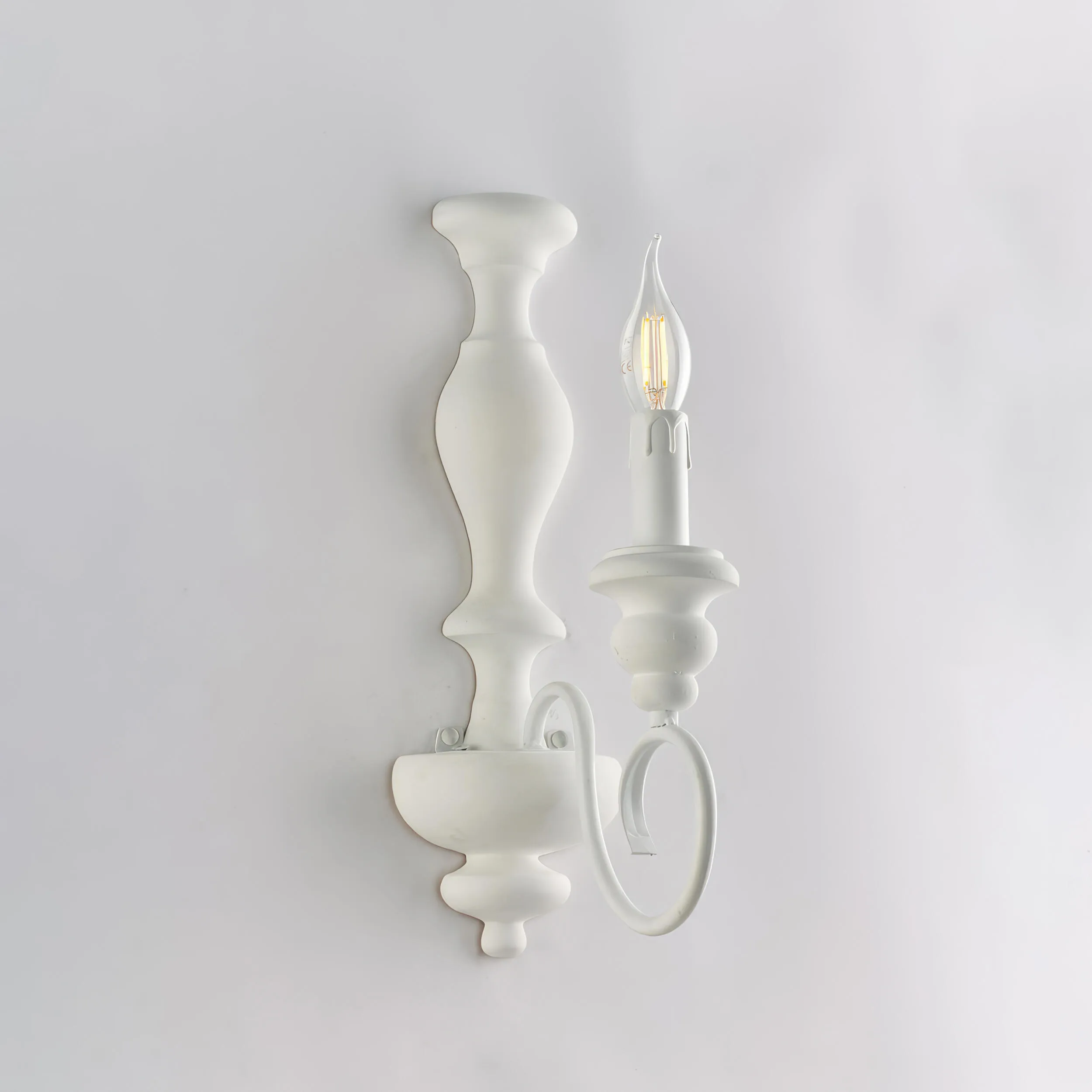 Applique Cascina in Legno e Ferro Laccato Bianco Shabby, 13x21xH40 cm, 1xE14 - 42 Watt Max, Bianco Shabby