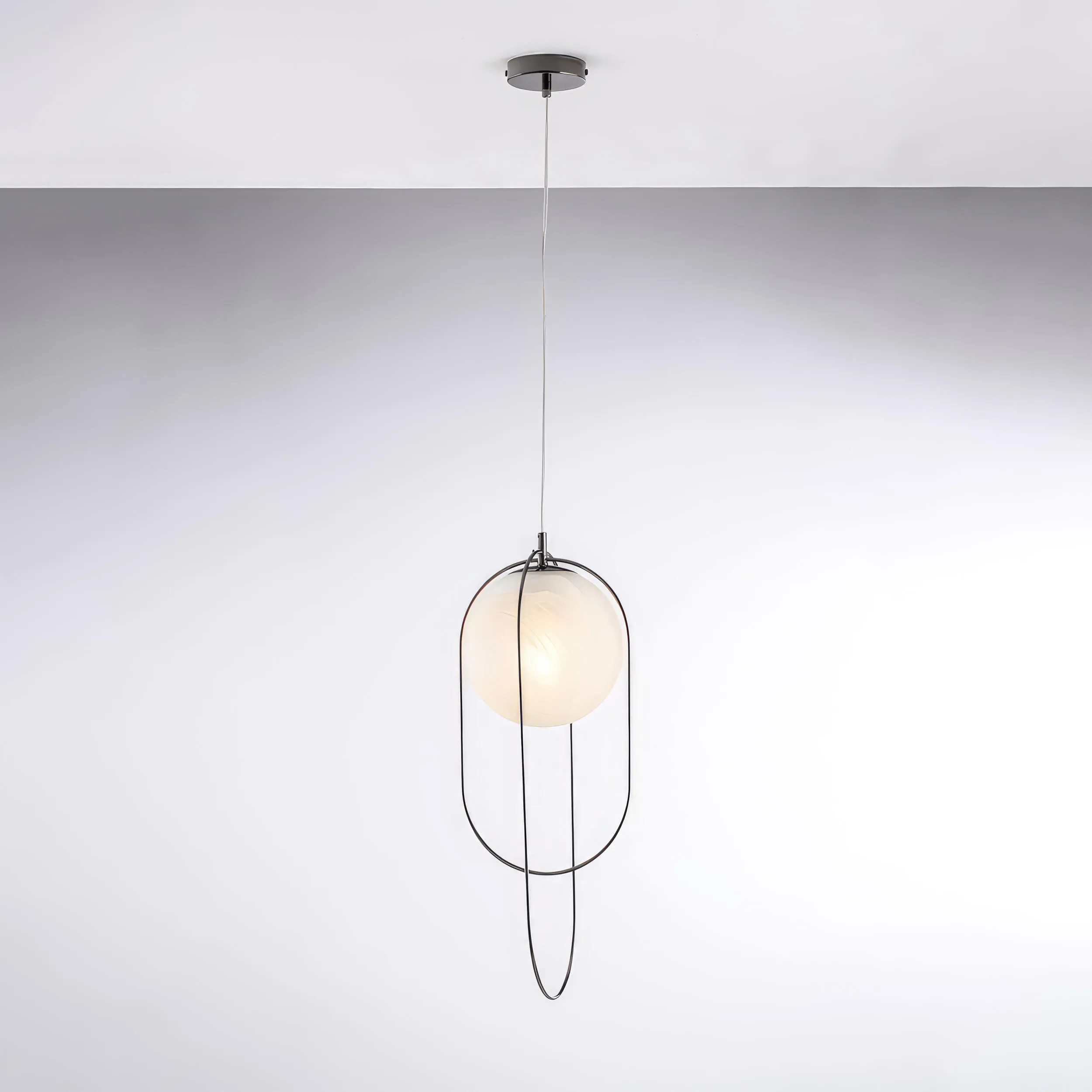 Sospensione Erik in Ferro Bronzato 1 Luce con Sfera Ø20 cm, Colore Cromo Nero, H56 - MAX 156 cm, Illuminazione 1xE27 - 55 Watt Max