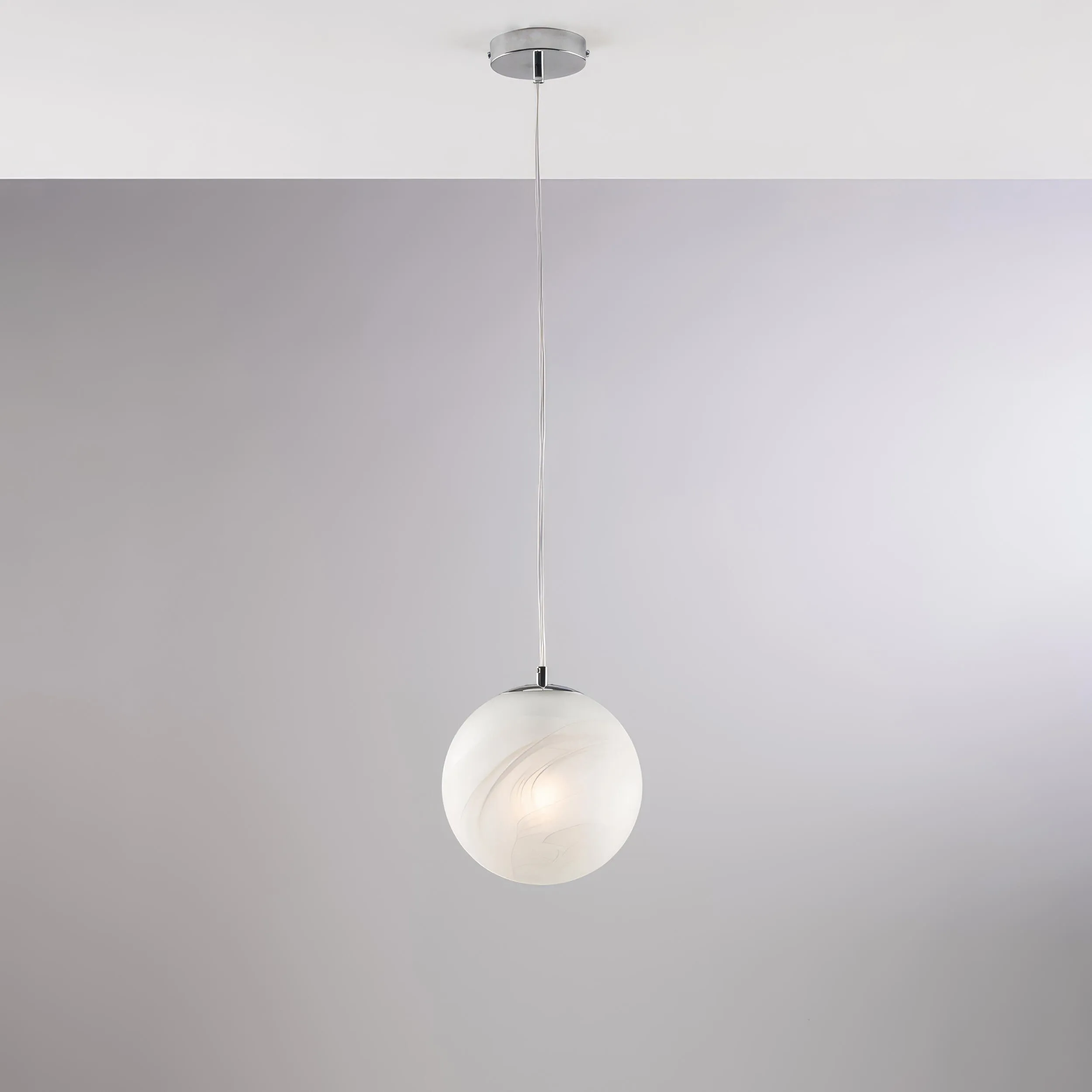 Sospensione Olaf in Ferro Cromato, 1 Luce, Cromo Lucido, Ø20xH.30 - MAX 130 cm