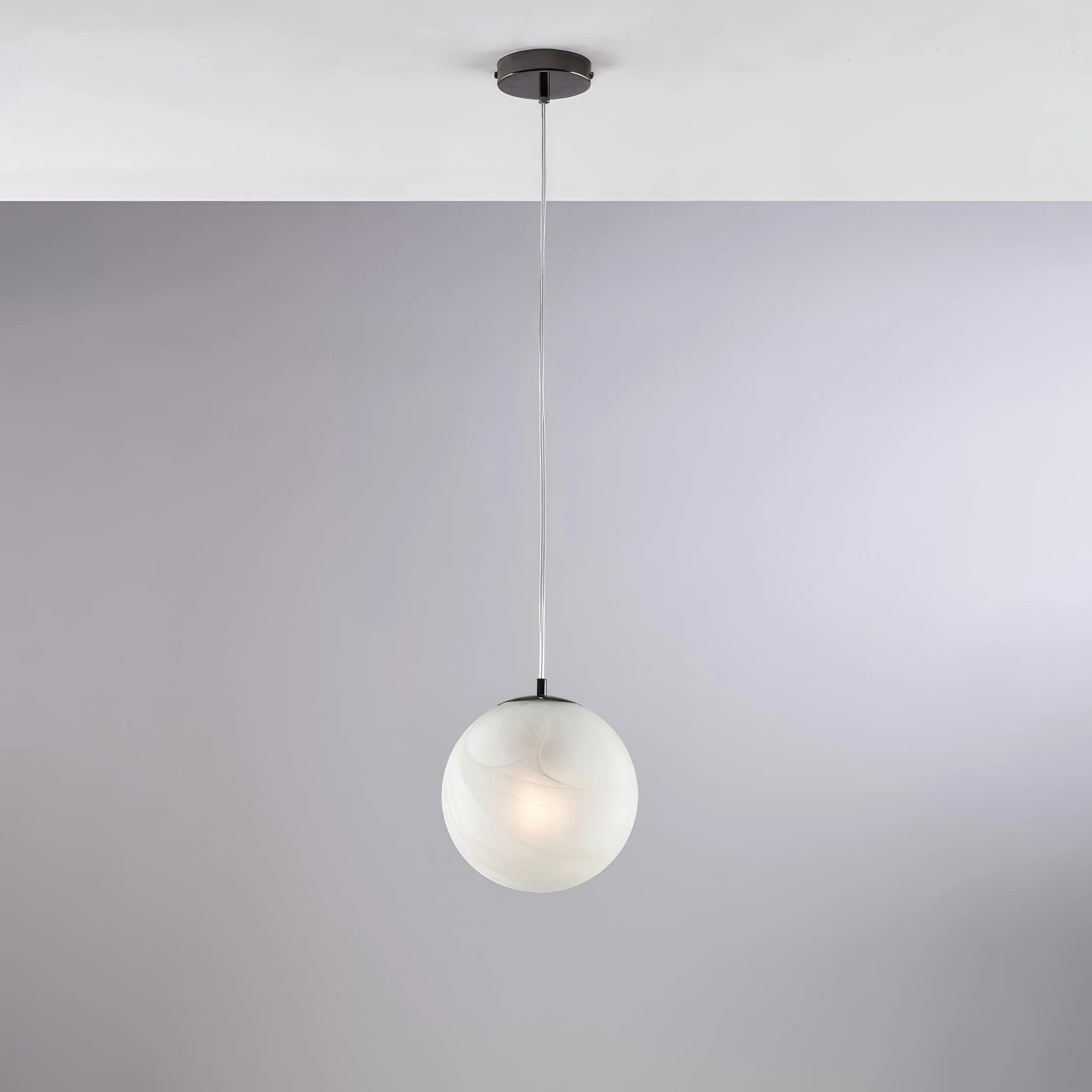 Sospensione Olaf in Ferro Bronzato, 1 Luce con Sfera Ø20 cm, Cromo Nero, 1xE27 - 55 Watt Max, dimensioni H30 - MAX 130