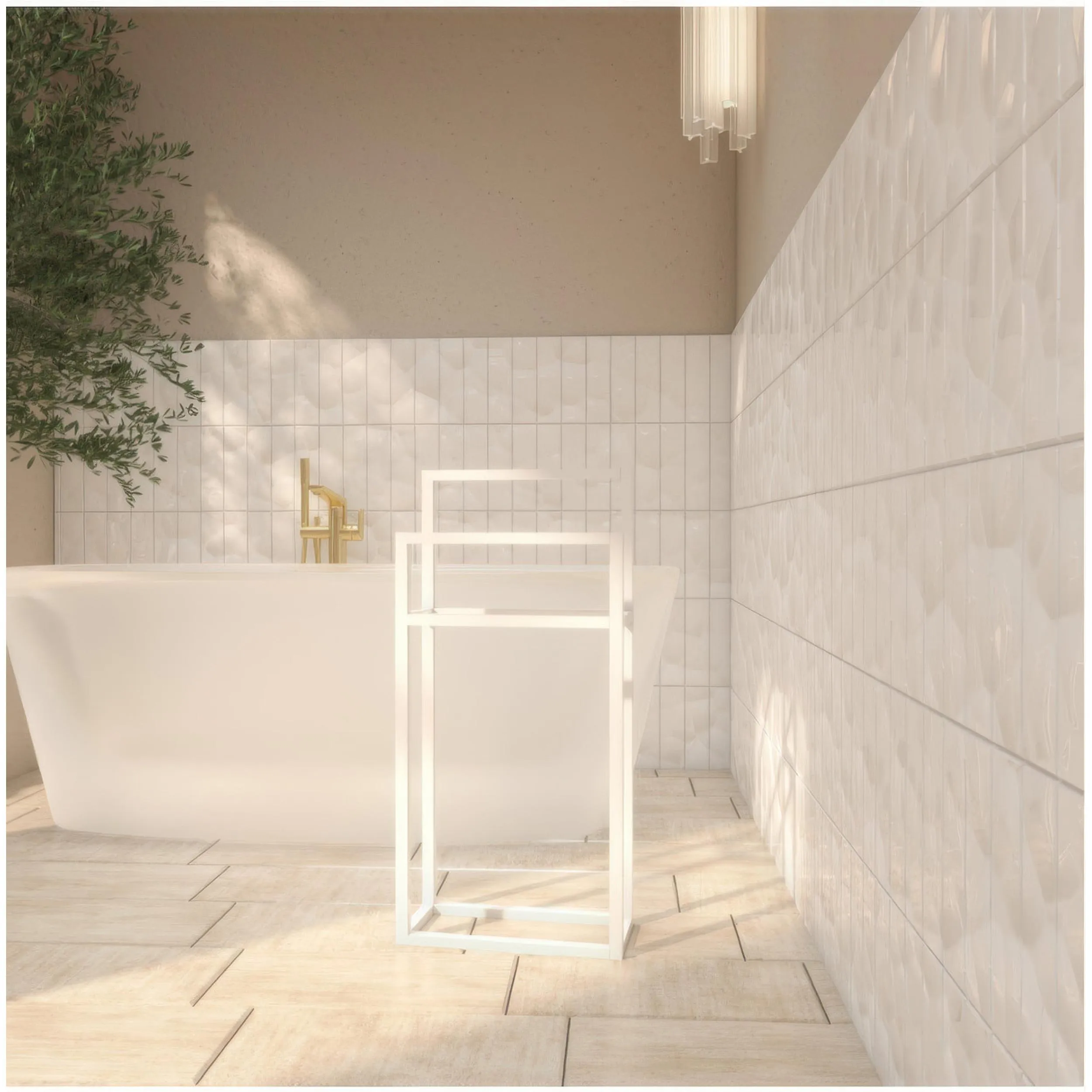 Porta asciugamani in ferro battuto Design Minimal dimensioni 37.5x17x h 86 cm - peso 3 kg Stile Minimal Linea bagno Bianco Pastello