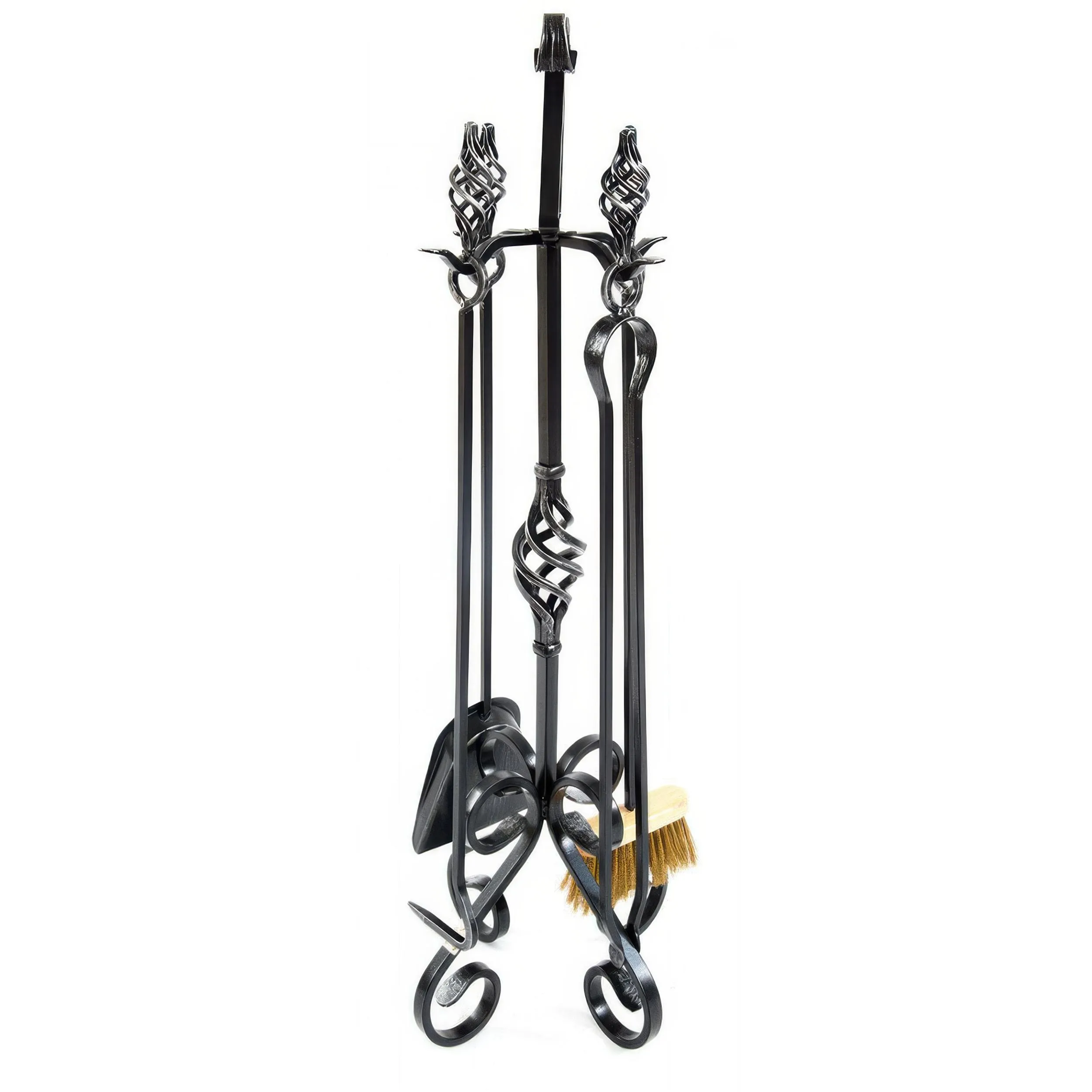 Gruppo per camino Set di accessori camino in Ferro Battuto 5 PIGNE 18xh 70 cm - kg colore Nero patinato argento lavorazione artigianale in stile classico made In Italy 100x100