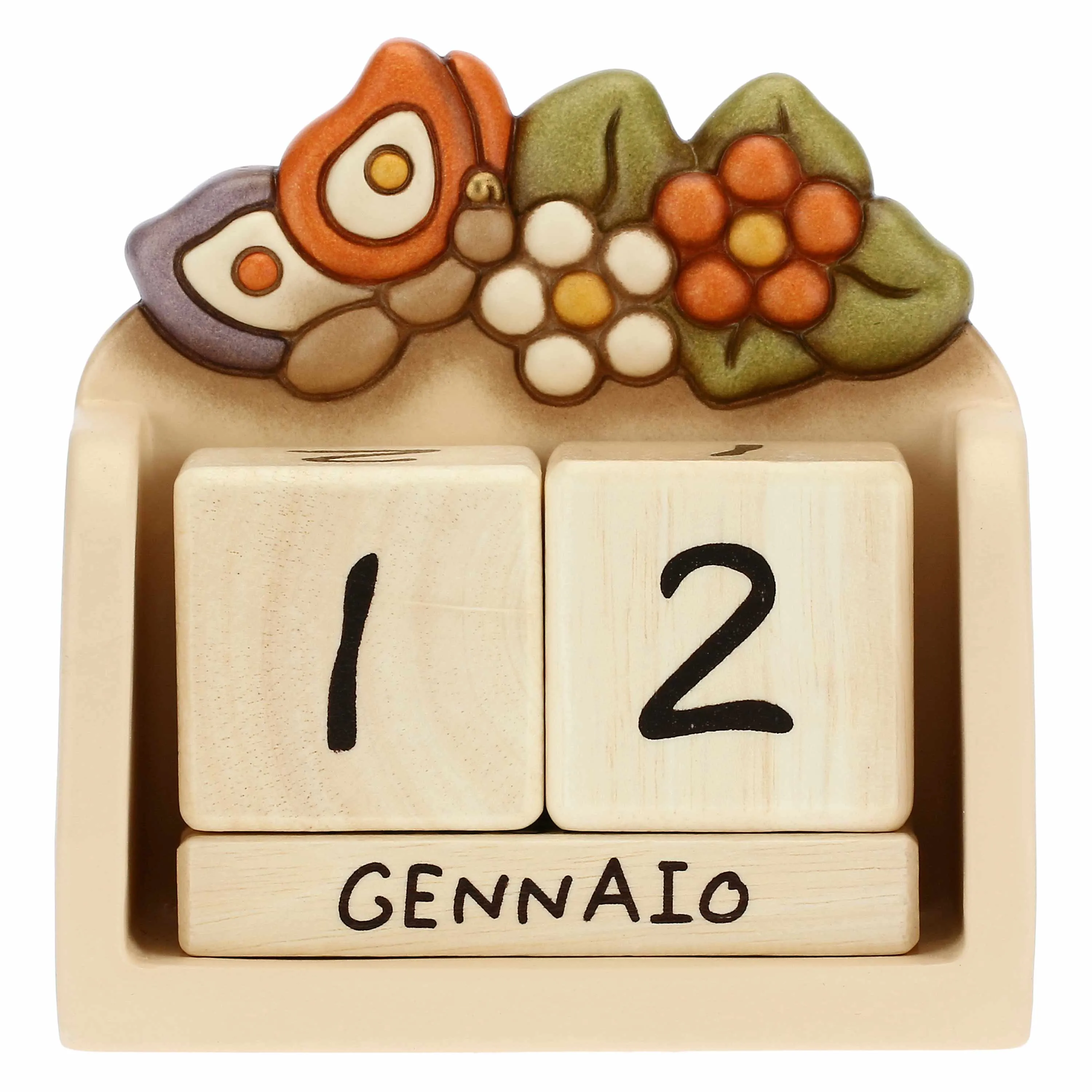 Calendario perpetuo da tavolo in ceramica Country con farfalla