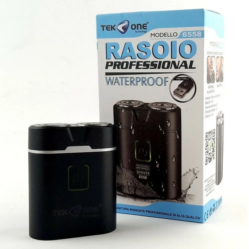 MINI RASOIO 2 TESTINE ELETTRICO RICARICABILE UOMO BARBA WATERPROOF MOD. 6558