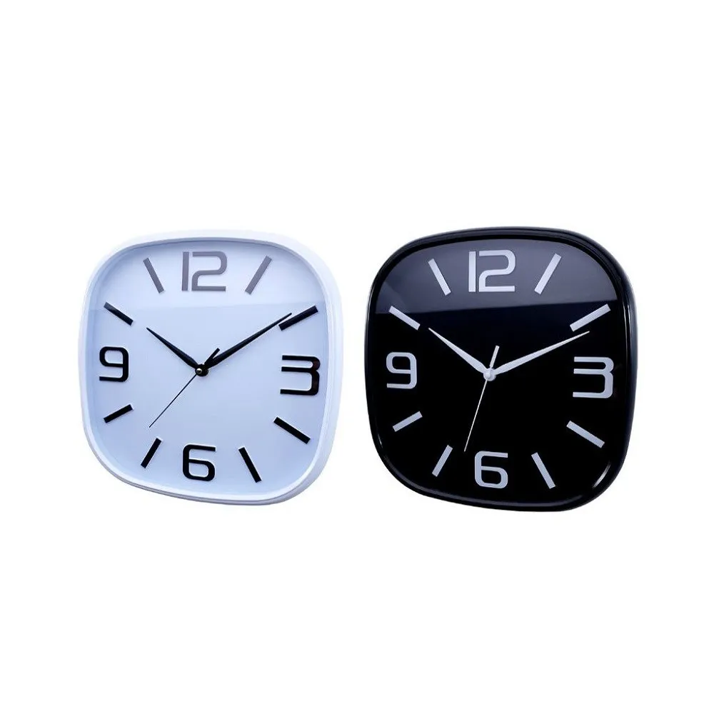 OROLOGIO PARETE MURO QUADRATO ANALOGICO CASA ARREDAMENTO 30CM BIANCO NERO 206959