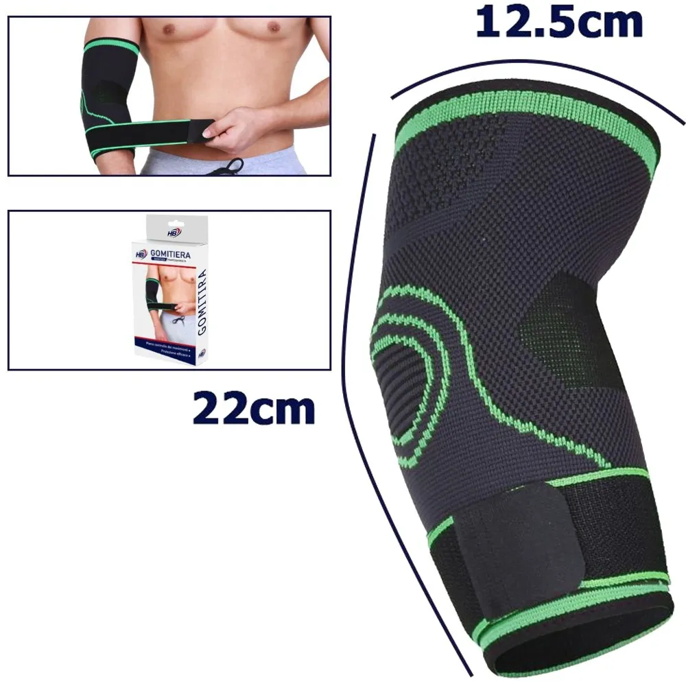 COPPIA GOMITIERA FASCIA ELASTICA SUPPORTO PER GOMITO SPORT ANALLERGICO VERDE