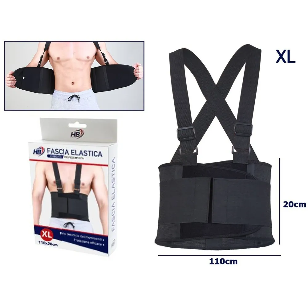 FASCIA POSTURALE SCHIENA SUPPORTO REGOLABILE A STRAPPO TUTORE LOMBARE NERO TG.XL