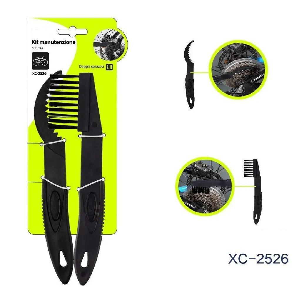 KIT 2 SPAZZOLE PENNELLO PULIZIA MANUTENZIONE CATENA PIGNONI VOLANO BICI XC-2526