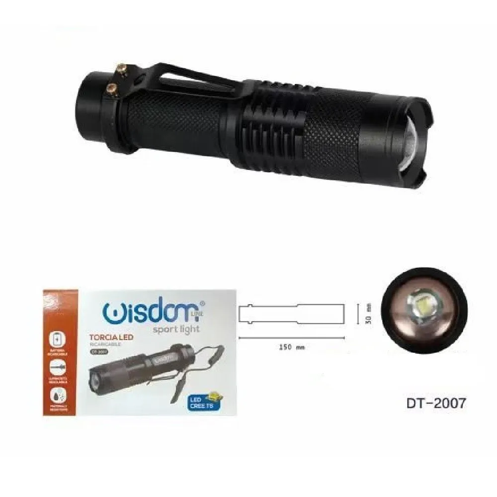 TORCIA LED CREE T6 BATTERIA RICARICABILE USB AUTO LUMINOSITA' REGOLABILE DT-2007