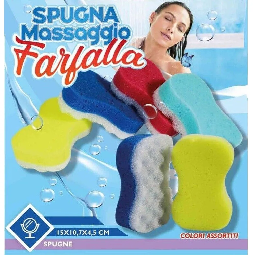 SET 3 PEZZI SPUGNA CORPO BAGNO DOCCIA COLORATE FARFALLA MORBIDE MASSAGGIO 40148