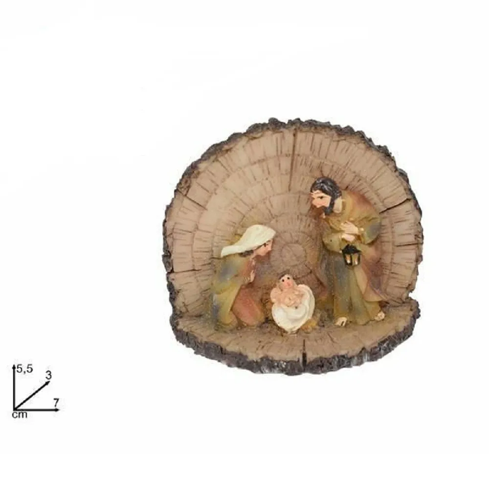 NATIVITÀ PRESEPE IN RESINA CAPANNA TRONCO 5.5CM DECORO NATALE NATALIZI 7X5.5X3CM