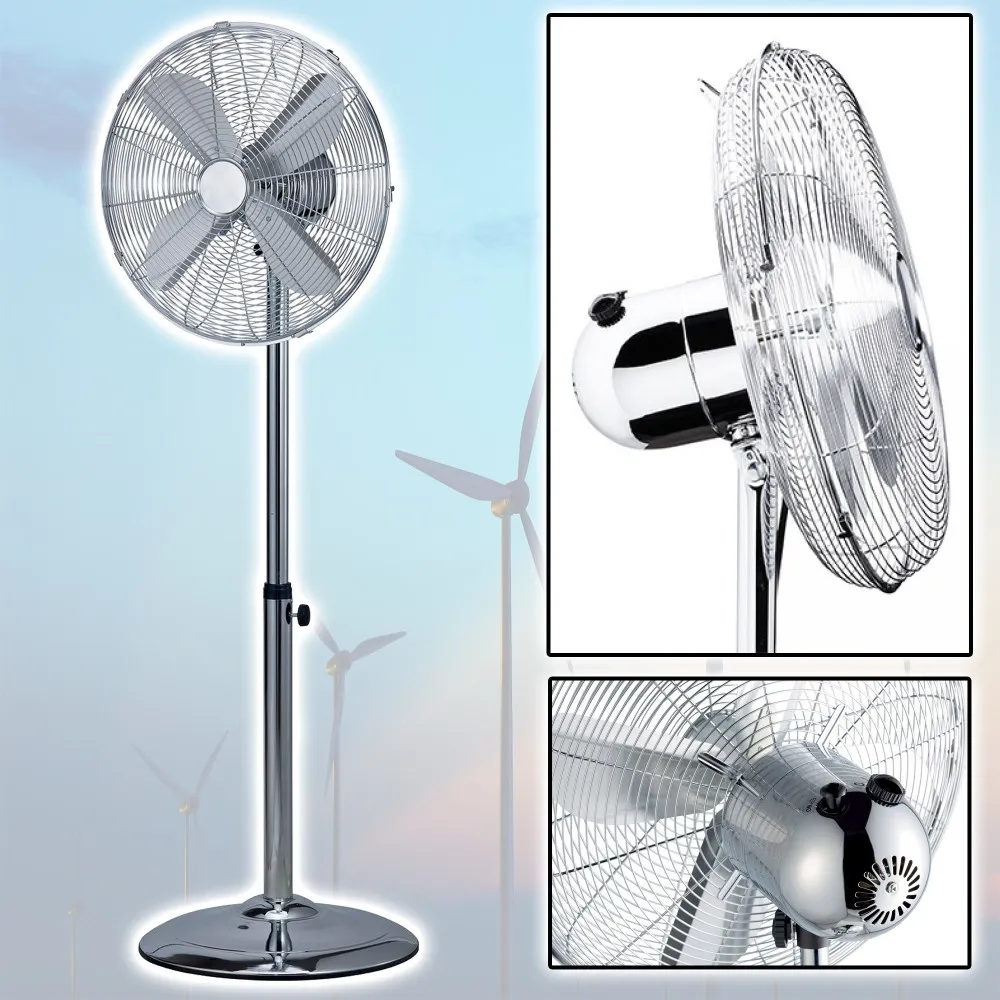 VENTILATORE A PIANTANA CROMATO 4 PALE 40CM OSCILLANTE 3 VELOCITA' H 115 CM 60 W