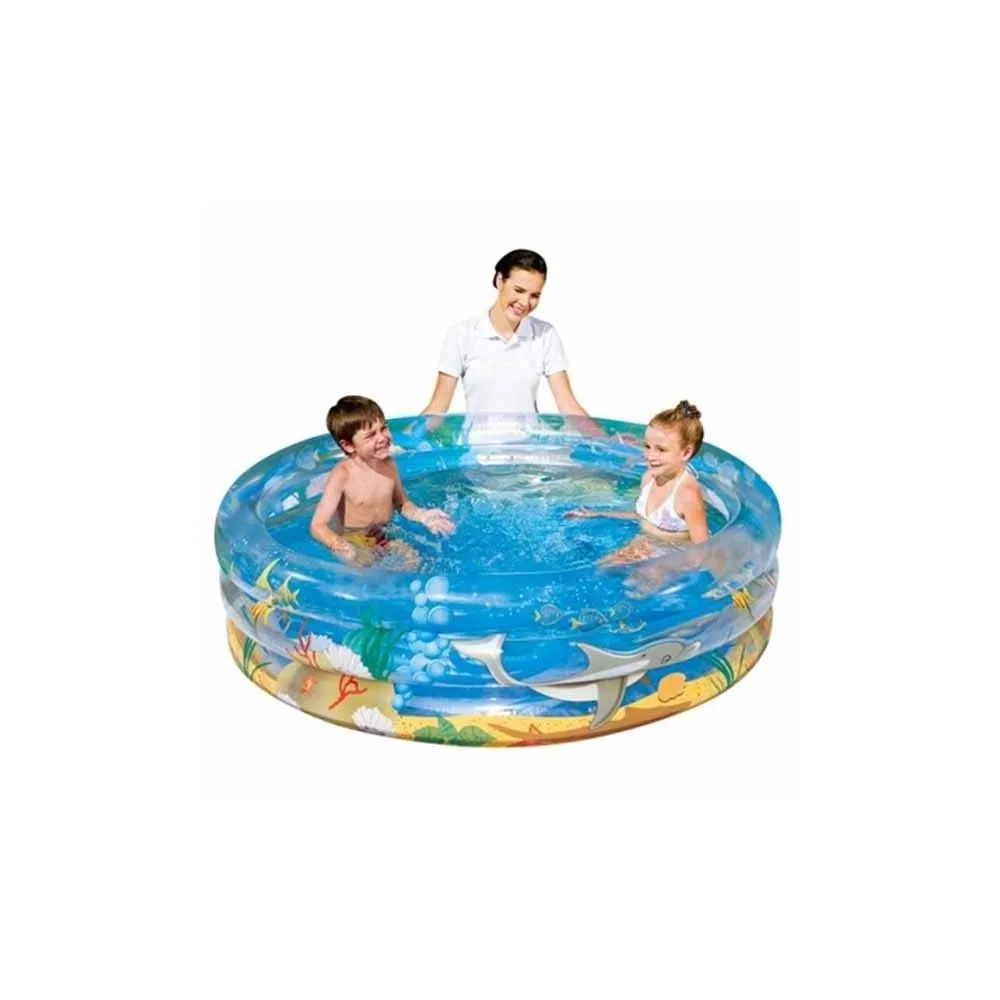 PISCINA GONFIABILE PER BAMBINI TRASPARENTE SEA LIFE 3 ANELLI 150 X 53 CM