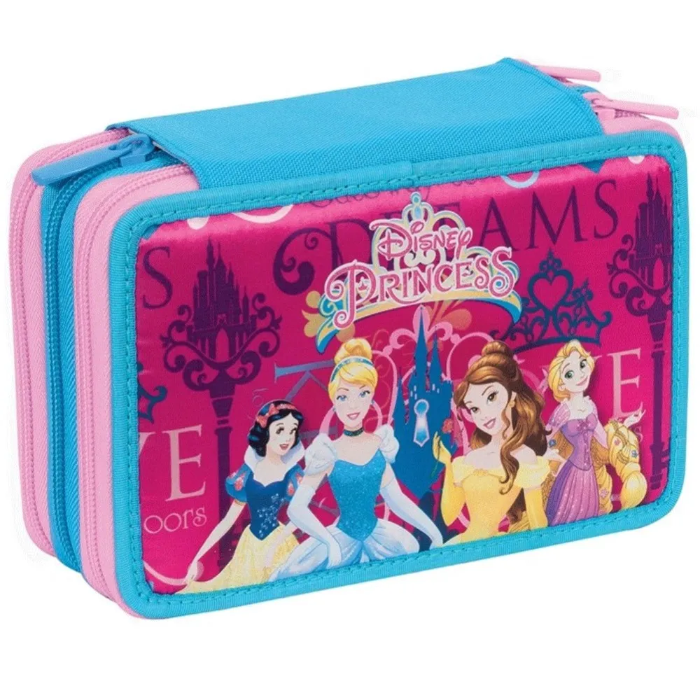 ASTUCCIO COMPLETO 3 ZIP PRINCIPESSE DISNEY ACCESSORIATO BAMBINE SCUOLA