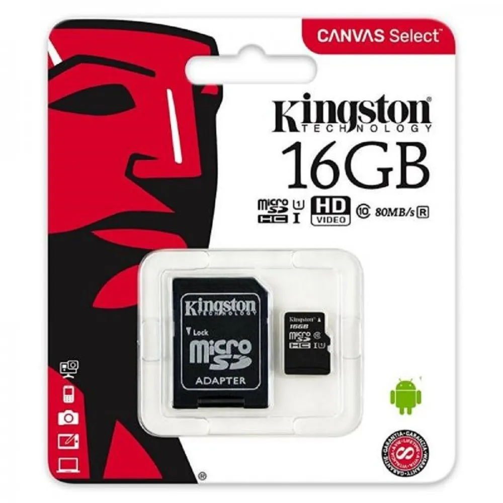 KINGSTON MICRO SD 16 GB CLASSE 10 MICROSD 80 MB/S CANVAS SCHEDA MEMORIA SD 16GB